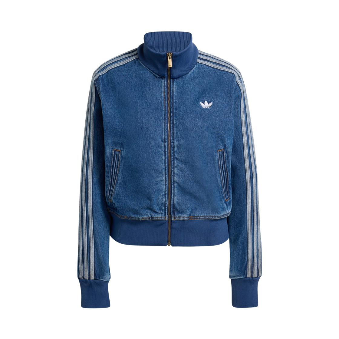 (W) 아디다스 오리지널스 파이어버드 트랙 탑 데님 미디움 빈티지 데님 - US 사이즈((W) Adidas Originals Firebird Track Top Denim Medium Vintage Denim - US Sizing) - 1