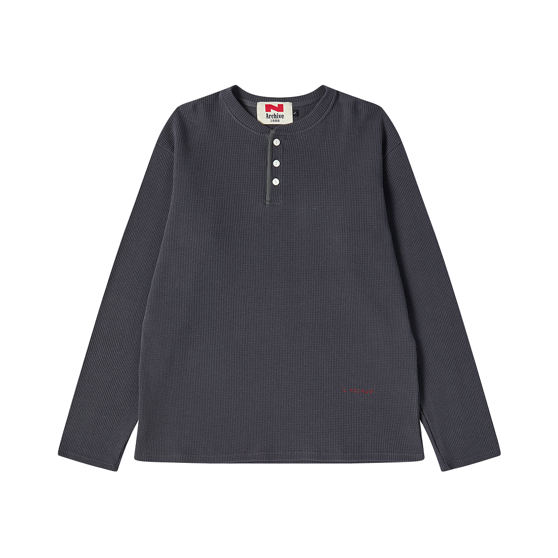 NV26SPRL02CG N ARCHIVE Heavy Weight Waffle Henry Neck T-Shrit Charcoal Gray