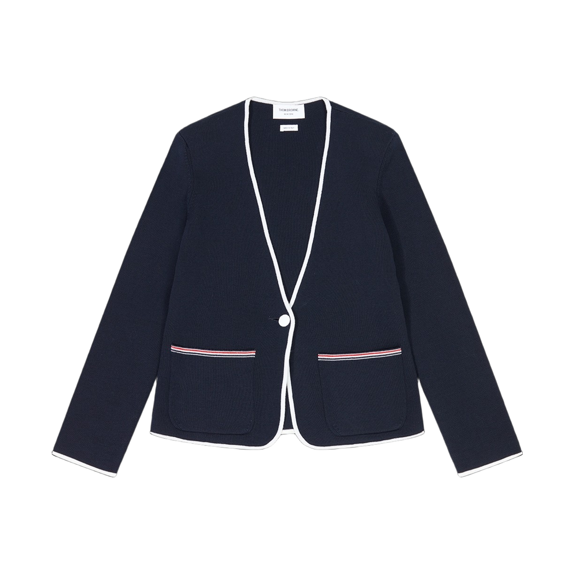 (W) 톰브라운 메리노 울 더블 페이스 칼라리스 자켓 네이비((W) Thom Browne Merino Wool Double Face Collarless Jacket Navy)