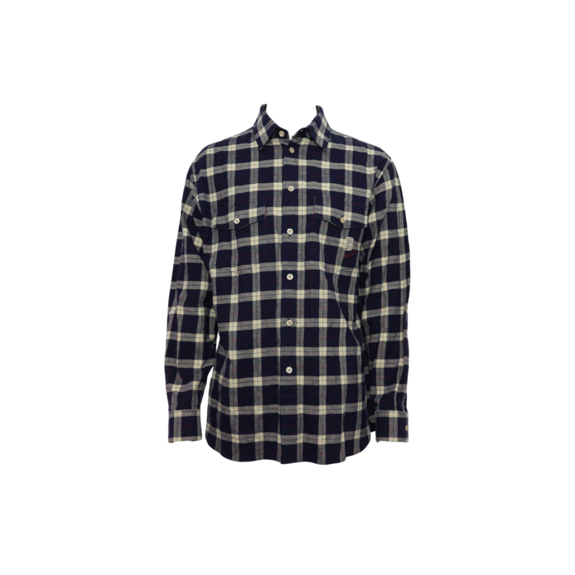 ITHKAV9HCRKD Gucci Men's Blue Cotton Blend Check Shirt with Embroidered Patch