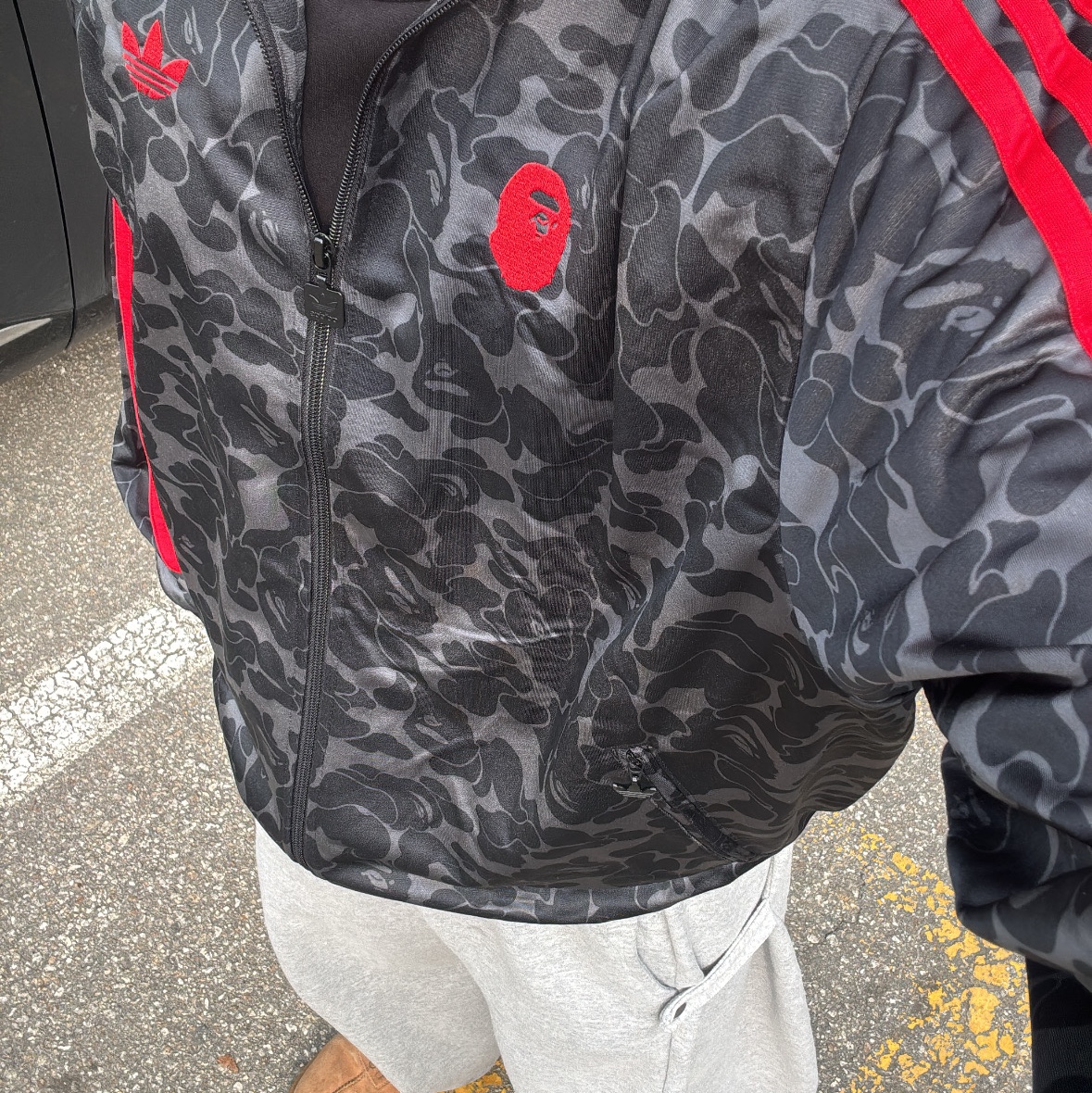 Adidas x BAPE Allover Print Track Top Black - US Sizing 착용 스타일
