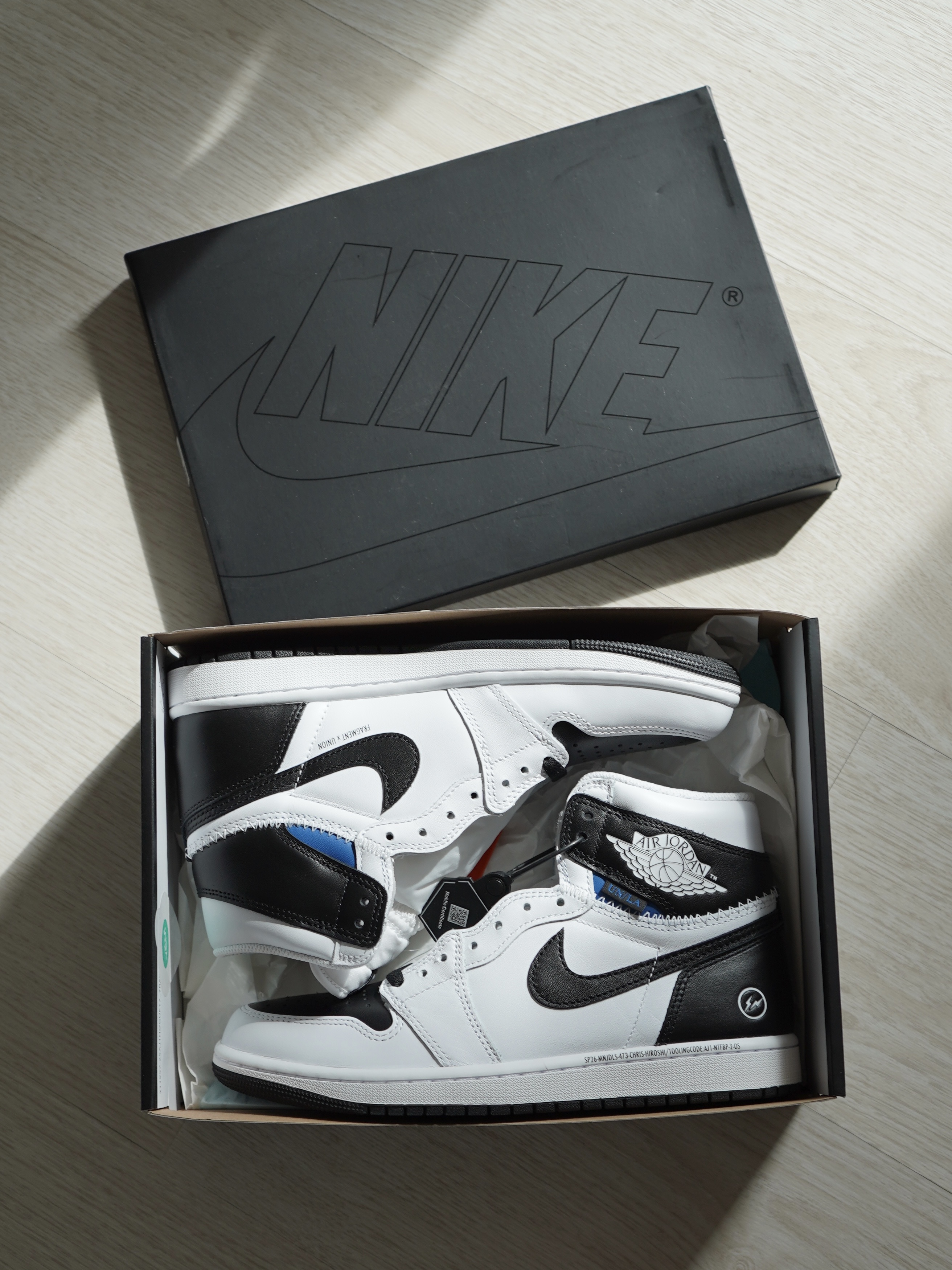 Jordan 1 x Fragment x Union LA High OG SP White Black 착용 스타일 - 1