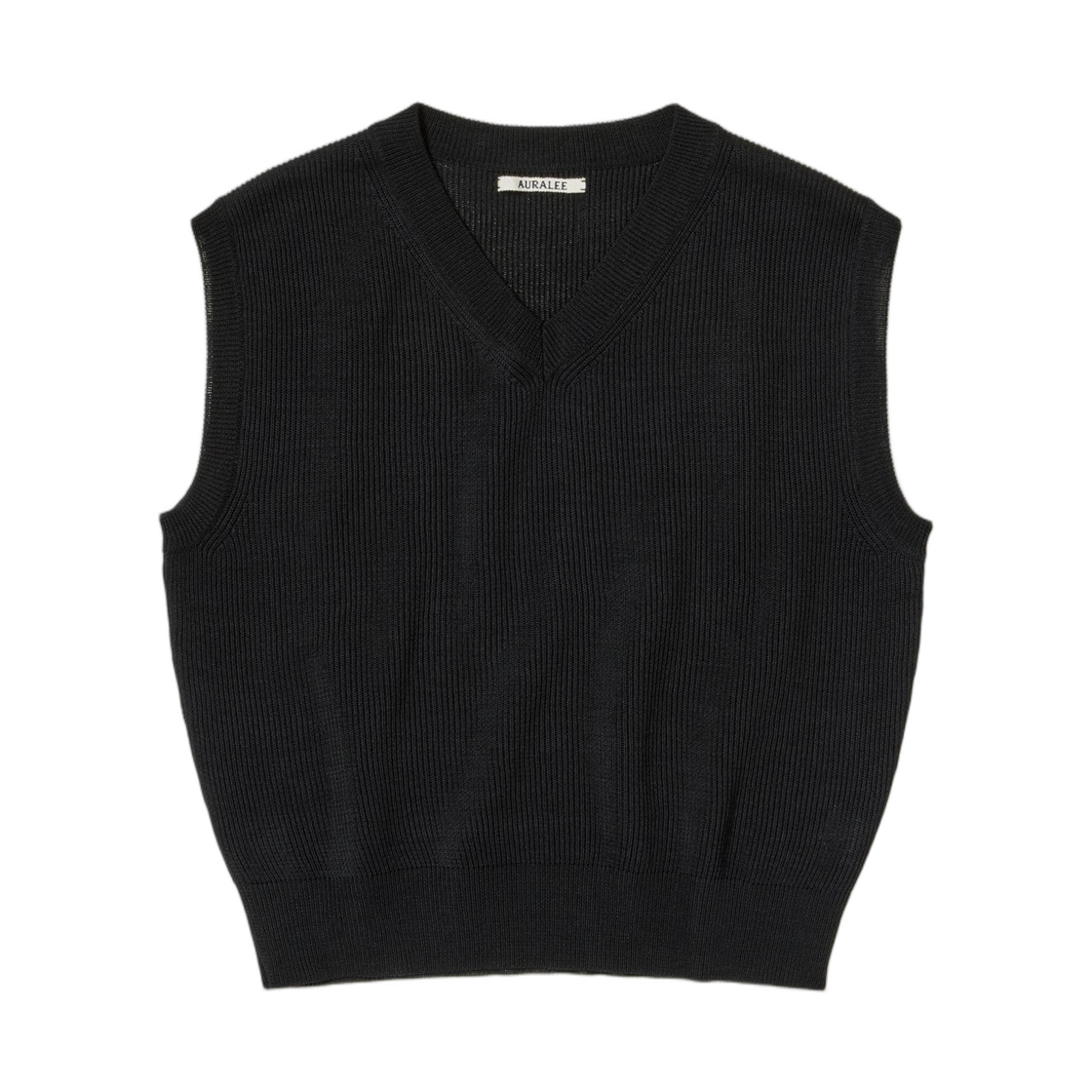 A26SV02SY Auralee Flat Yarn Rib Knit Vest Black - 26SS