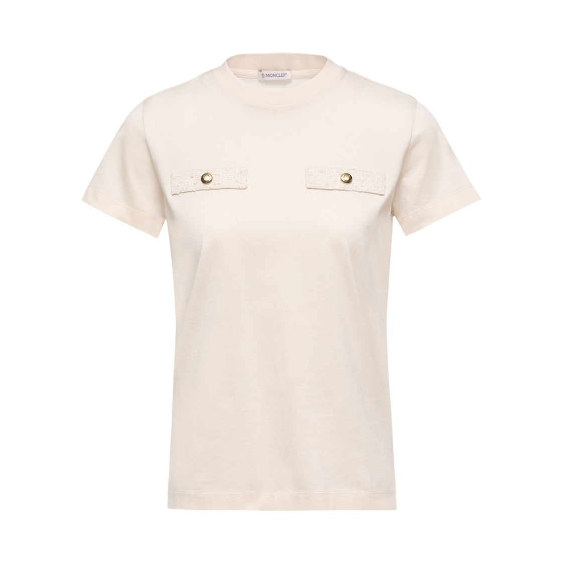 (W) 몽클레르 모크 포켓 코튼 티셔츠 화이트 아이보리((W) Moncler Mock Pocket Cotton T-Shirt White Ivory) - 1