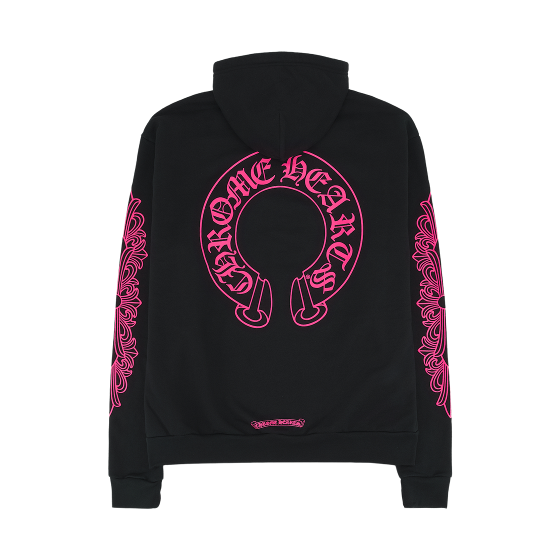 크롬하츠 홀스슈 플로랄 플리스 집업 후드 블랙 핑크(Chrome Hearts Horseshoe Floral Fleece Zip-Up Hoodie Black Pink)