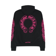 Chrome Hearts Horseshoe Floral Fleece Zip-Up Hoodie Black Pink
