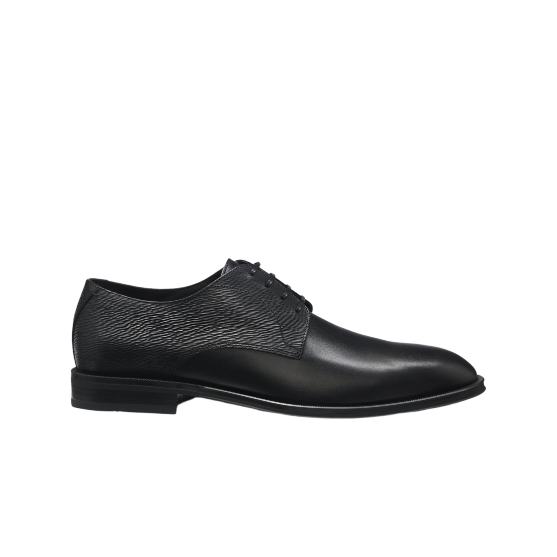 50547055-001 Hugo Boss Structured Plain Derby Shoes in Leather Black