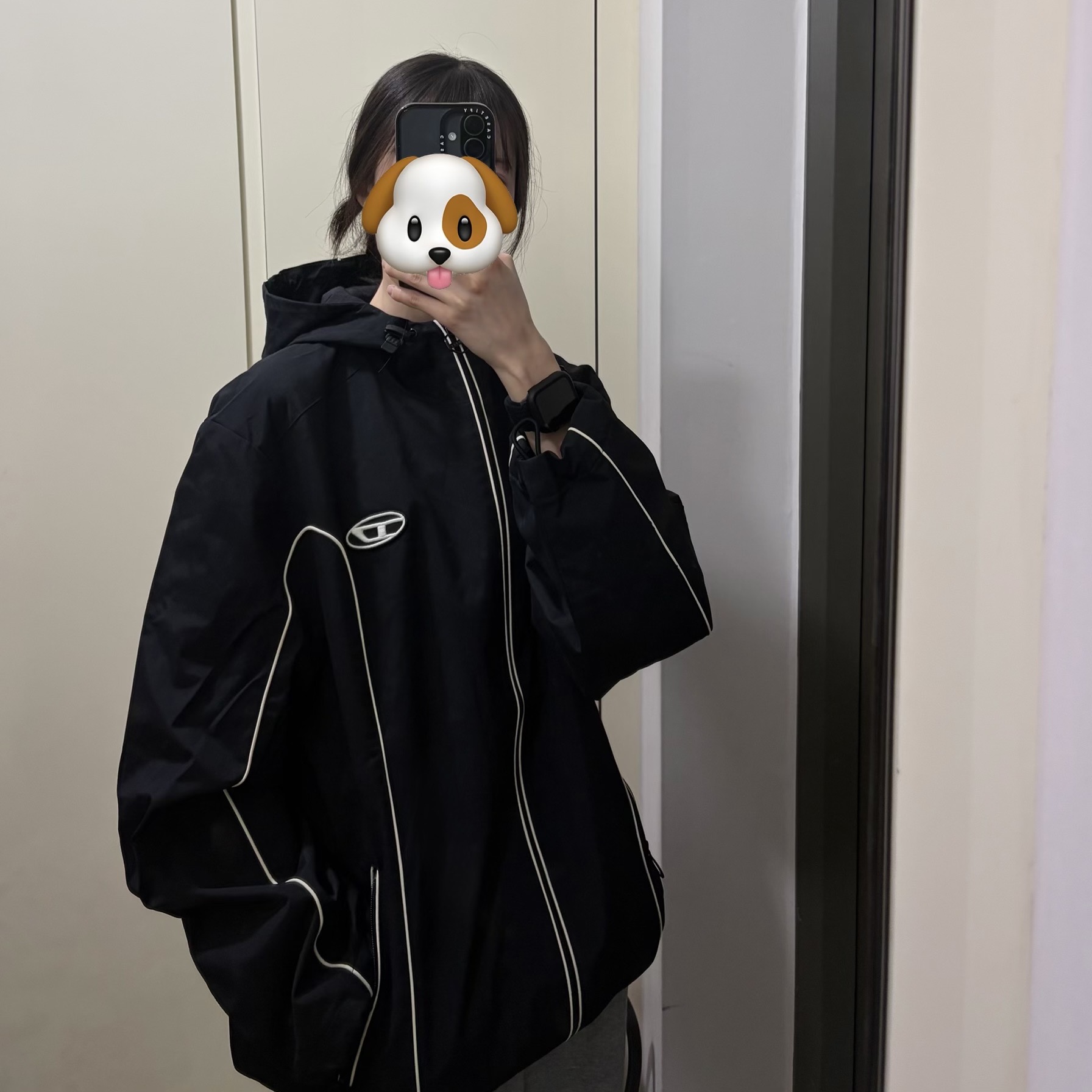 Diesel J-Hives Windbreaker with Contrast Piping Black 착용 스타일 - 1