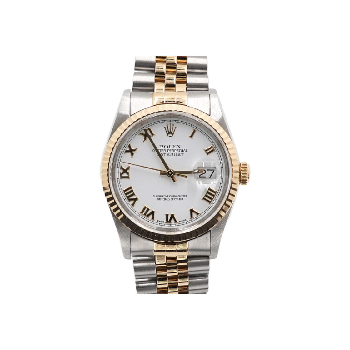 ITW6NB27FE4K Rolex Datejust 36mm Men's Watch - 18K Gold & White Roman Dial (Model 16233)