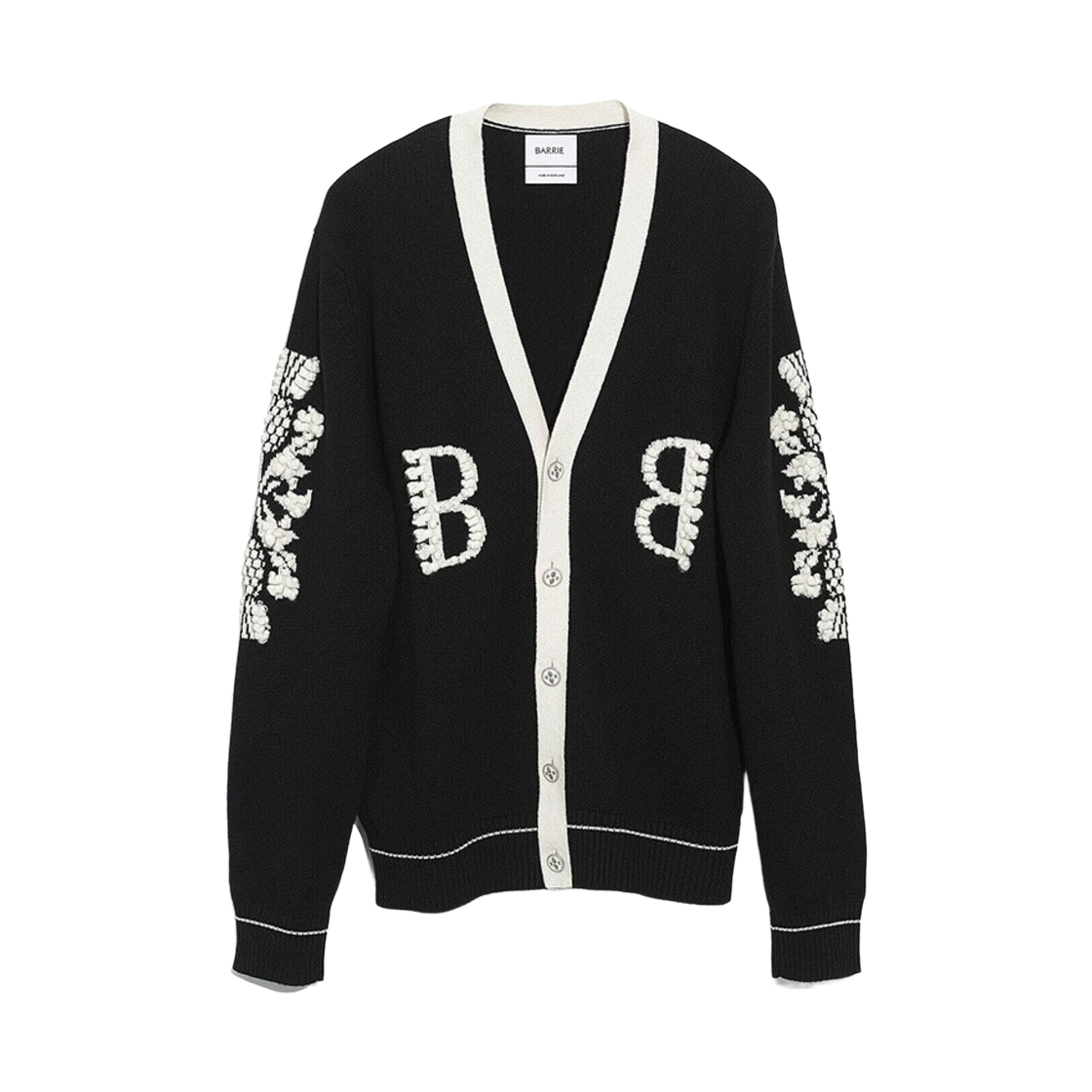 배리 B 로고 캐시미어 브이넥 가디건 블랙 화이트(Barrie B Logo Cashmere V-Neck Cardigan Black White)