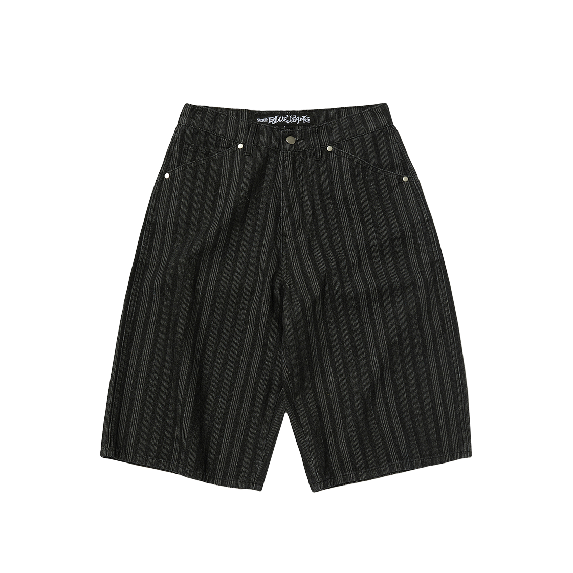 스웨이드 스트라이프 데님 쇼츠 블랙