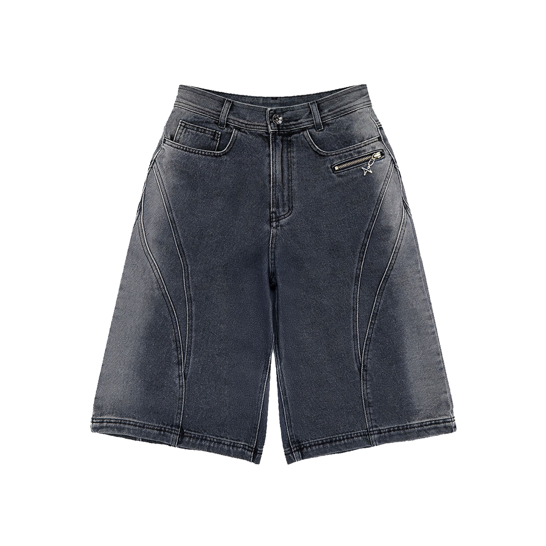 BLR2E07PT01-GY BLR Arc Line Bermuda Washing Denim Pants Grey