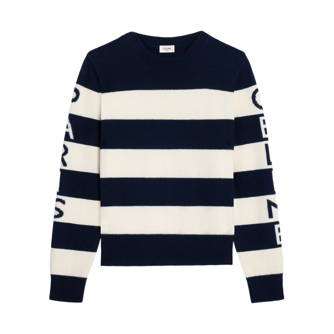 RY0RL2I93-GHM4 (W) Celine Wool Cashmere Crewneck Sweater Ecru Navy