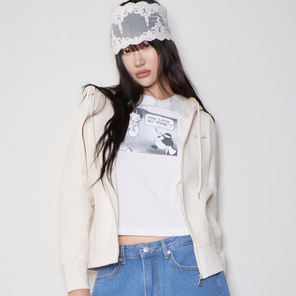 디스이즈파인 디스트레스드 레더 집업 후디 클라우드(THIS IS FINE Distressed Leather Zip Hoodie Cloud) - 2