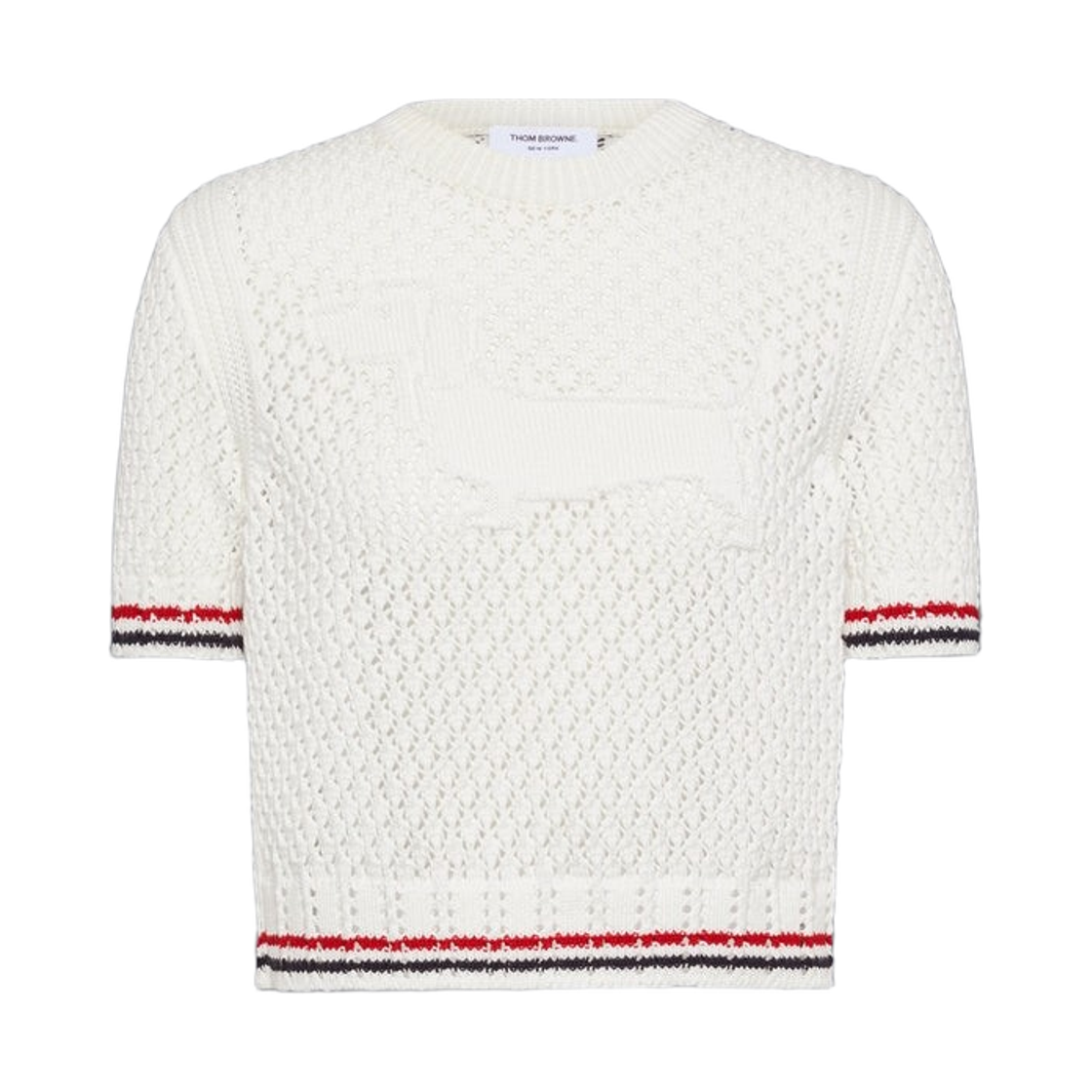 FKA511A-Y3062-100 (W) Thom Browne Cotton Pointelle Stitch Hector RWB T-Shirt White