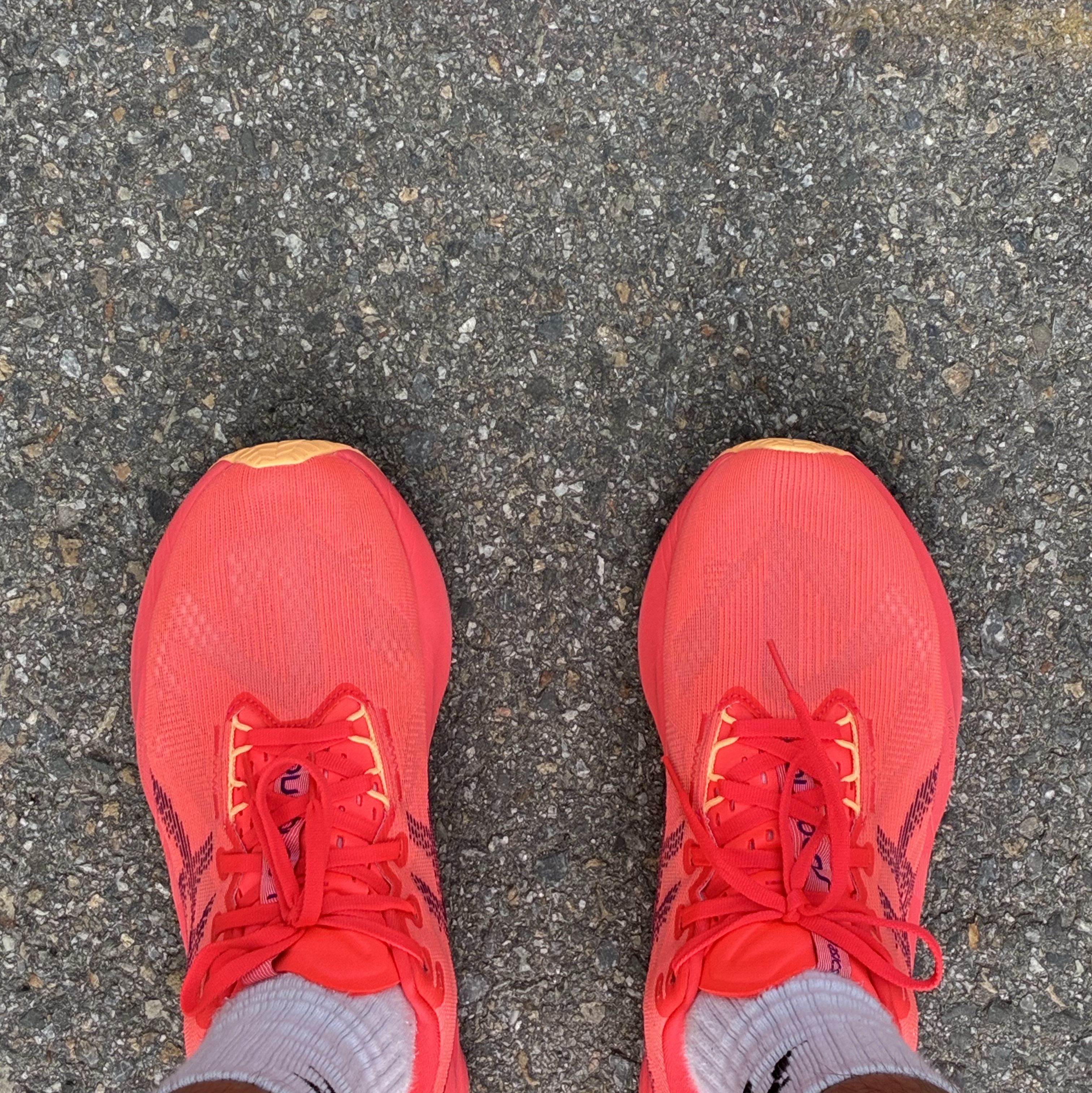 Asics Novablast 5 Flash Red Edo Purple 착용 스타일