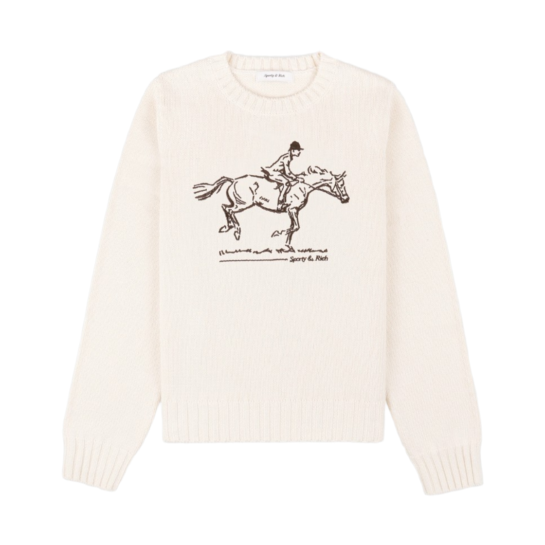WS06565245WH Sporty & Rich Horse Knitted Sweater Ecru Chocolate