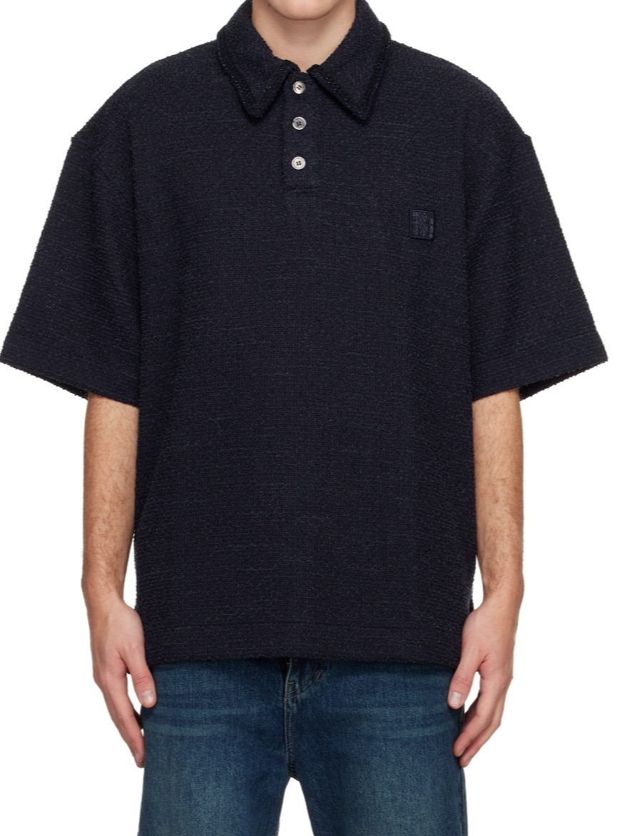 Wooyoungmi Tweed Polo T-Shirt Navy - 25FW 착용 스타일