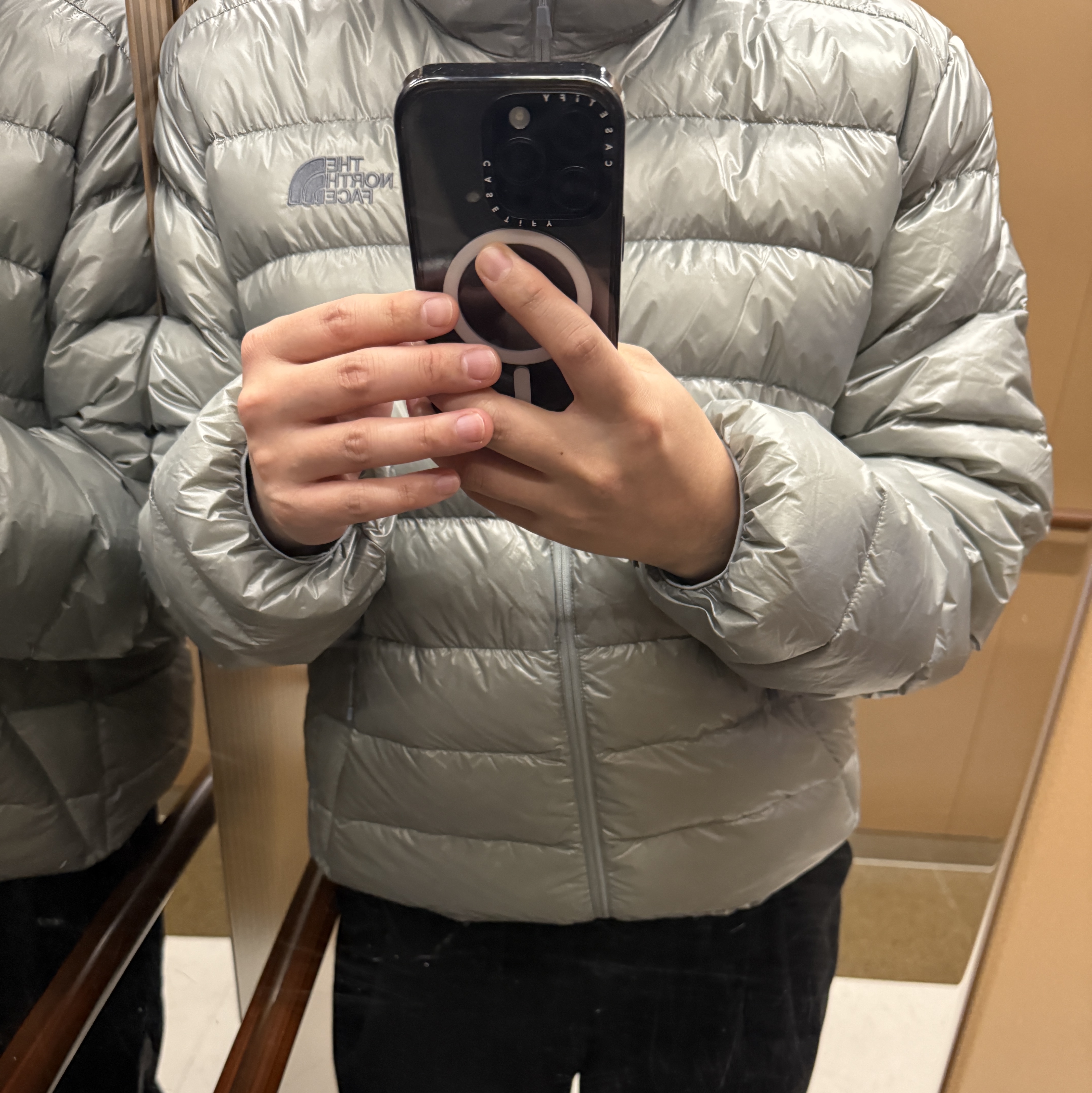 The North Face Matier EX RDS Down Hoodie Light Gray - 25FW 착용 스타일
