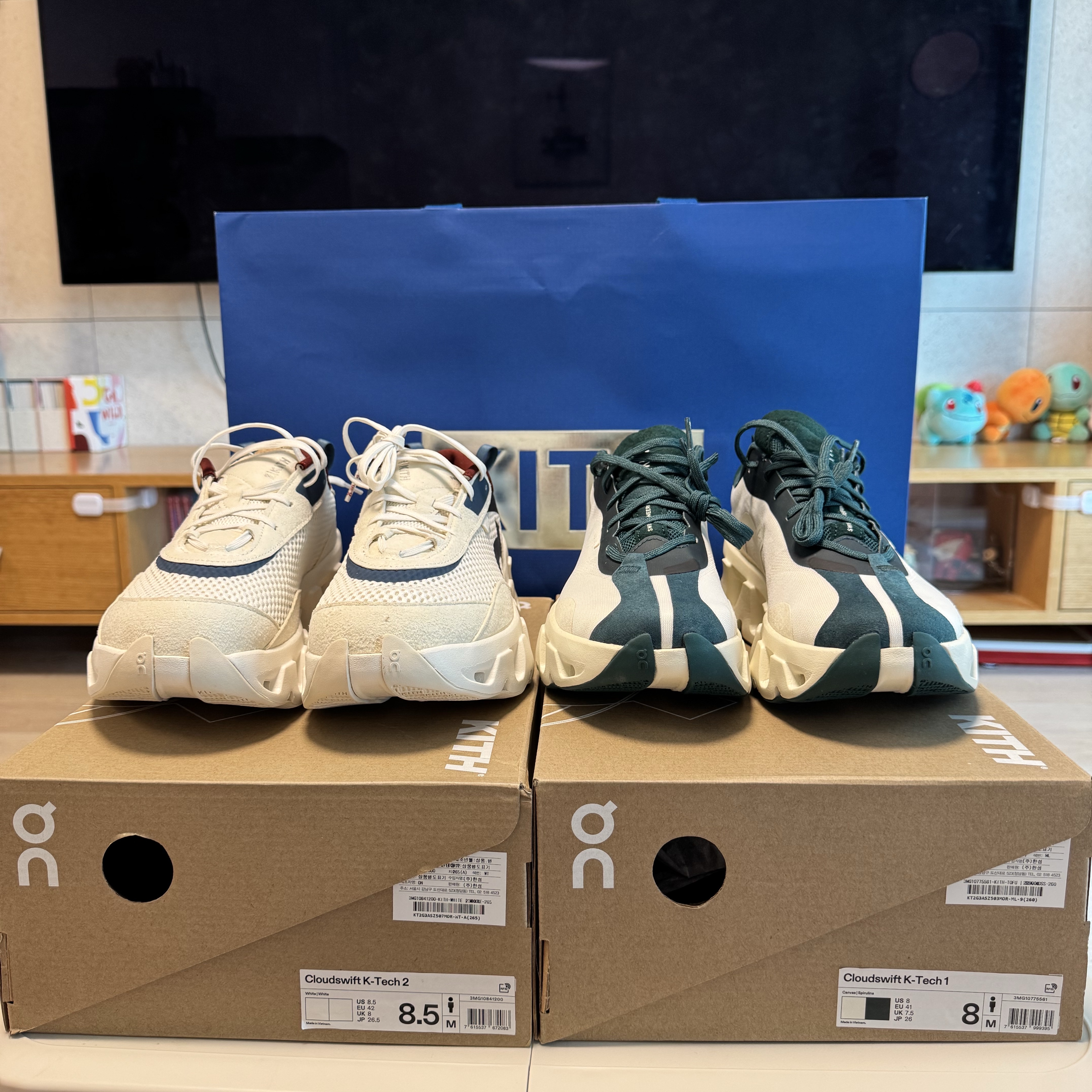 On Running x Kith K-Tech 2 White Real Teal, On Running x Kith K-Tech 1 Tofu Sea Moss 착용 스타일 - 2