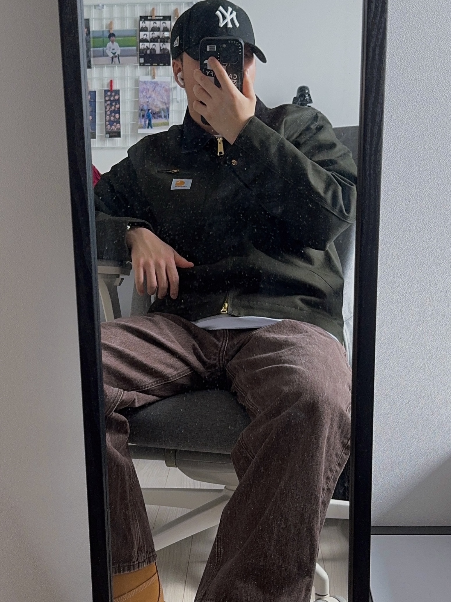 Carhartt WIP Detroit Jacket Olive Black Rigid - Winter 착용 스타일 - 1