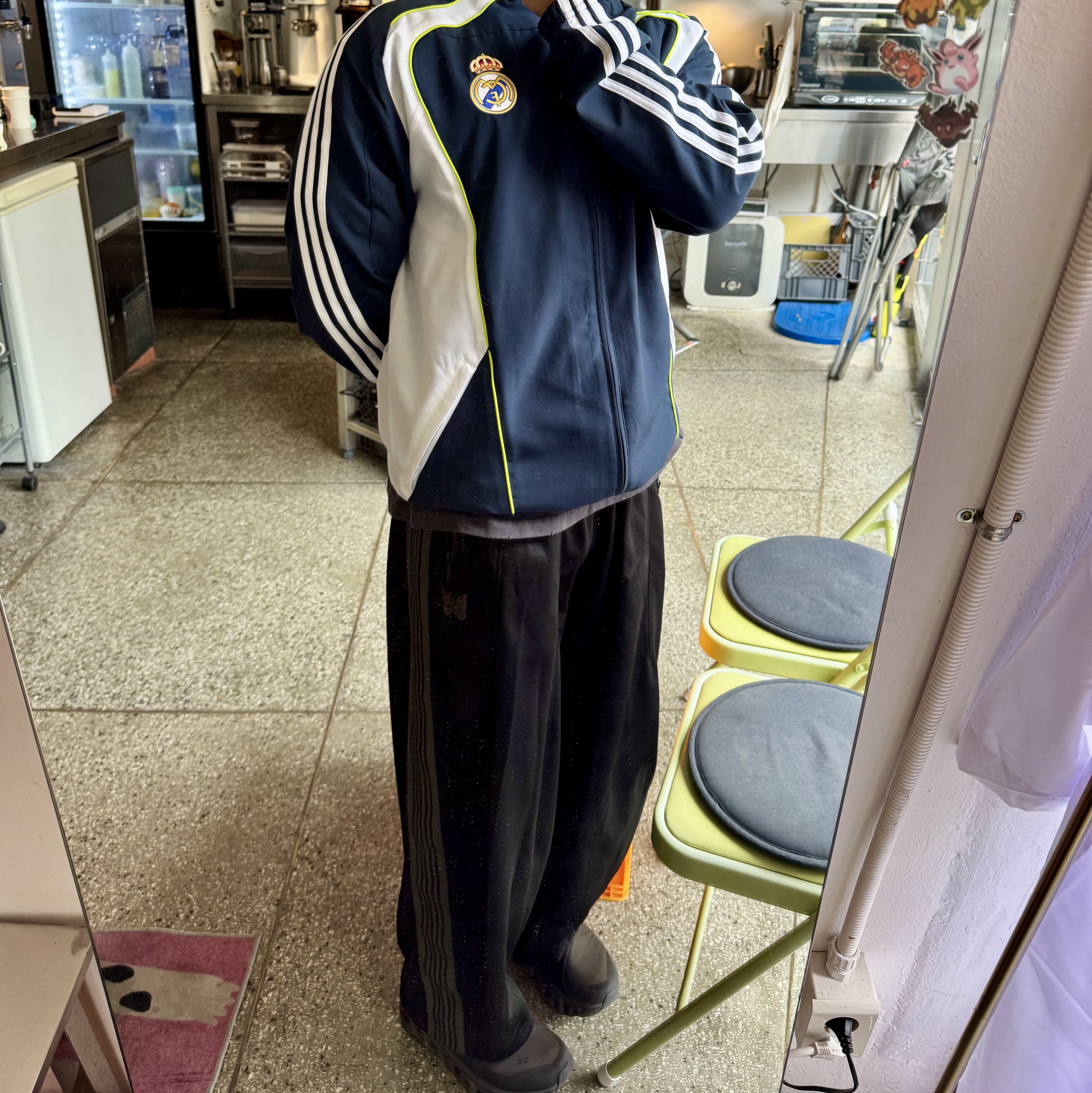 Needles x B'2nd H.D. Track Pants Poly Smooth Black, Adidas Real Madrid UBP Track Top Night Navy - KR Sizing 착용 스타일