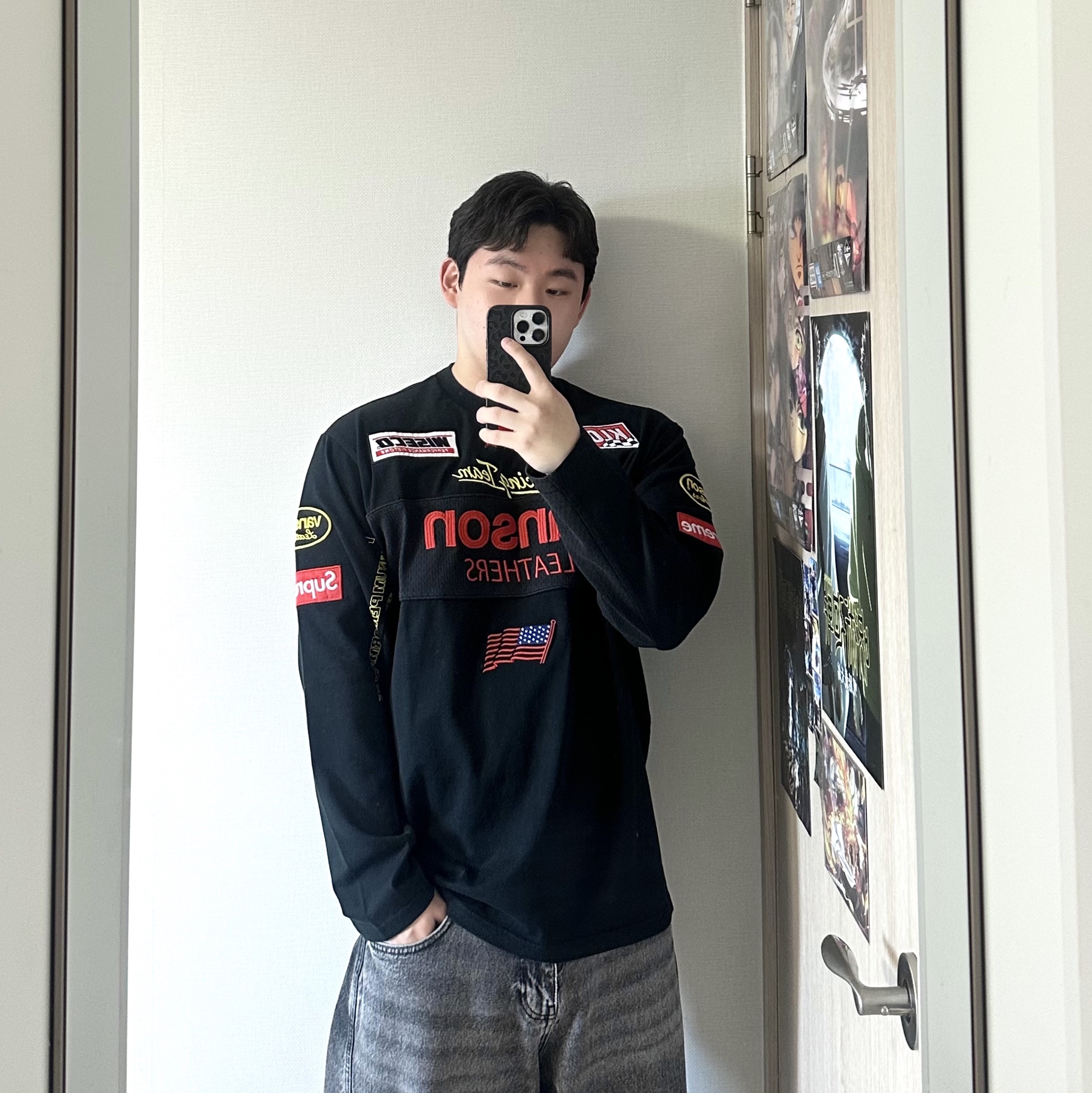 Supreme x Vanson Leathers L/S Top Black - 26SS ์ฐฉ์ฉ ์คํ์ผ