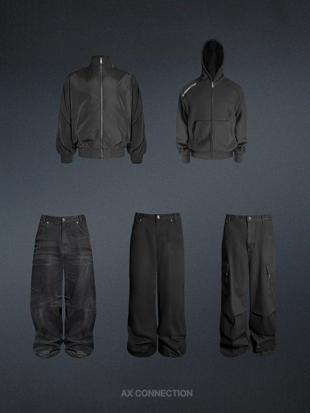 AX CONNECTION Raised Surface Washed Wide Denim Pants, AX CONNECTION Work Washed Wide Denim Pants 착용 스타일 - 1