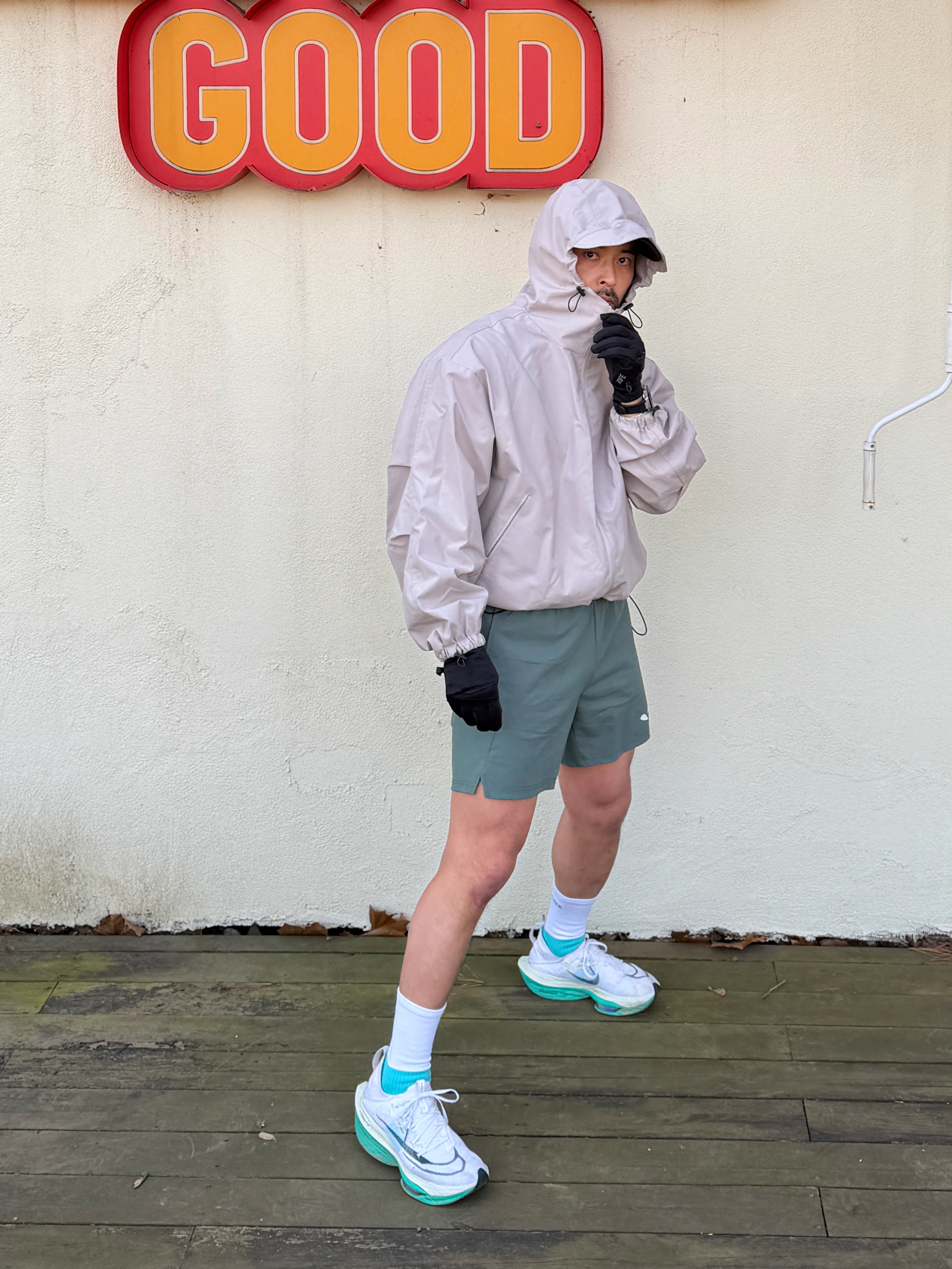 Nike Air Zoom Alphafly Next% 2 White Clear Jade, NOMANUAL Penon Wind Shell Warm Gray 착용 스타일 - 5