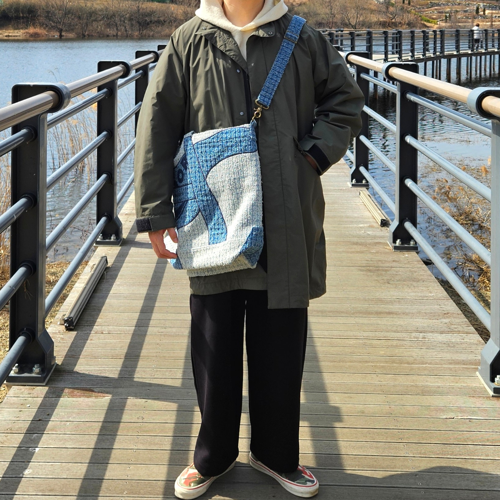 Vans Vault x Nigel Cabourn OG Classic Slip-On LX Carpet Green Mix 착용 스타일 - 2