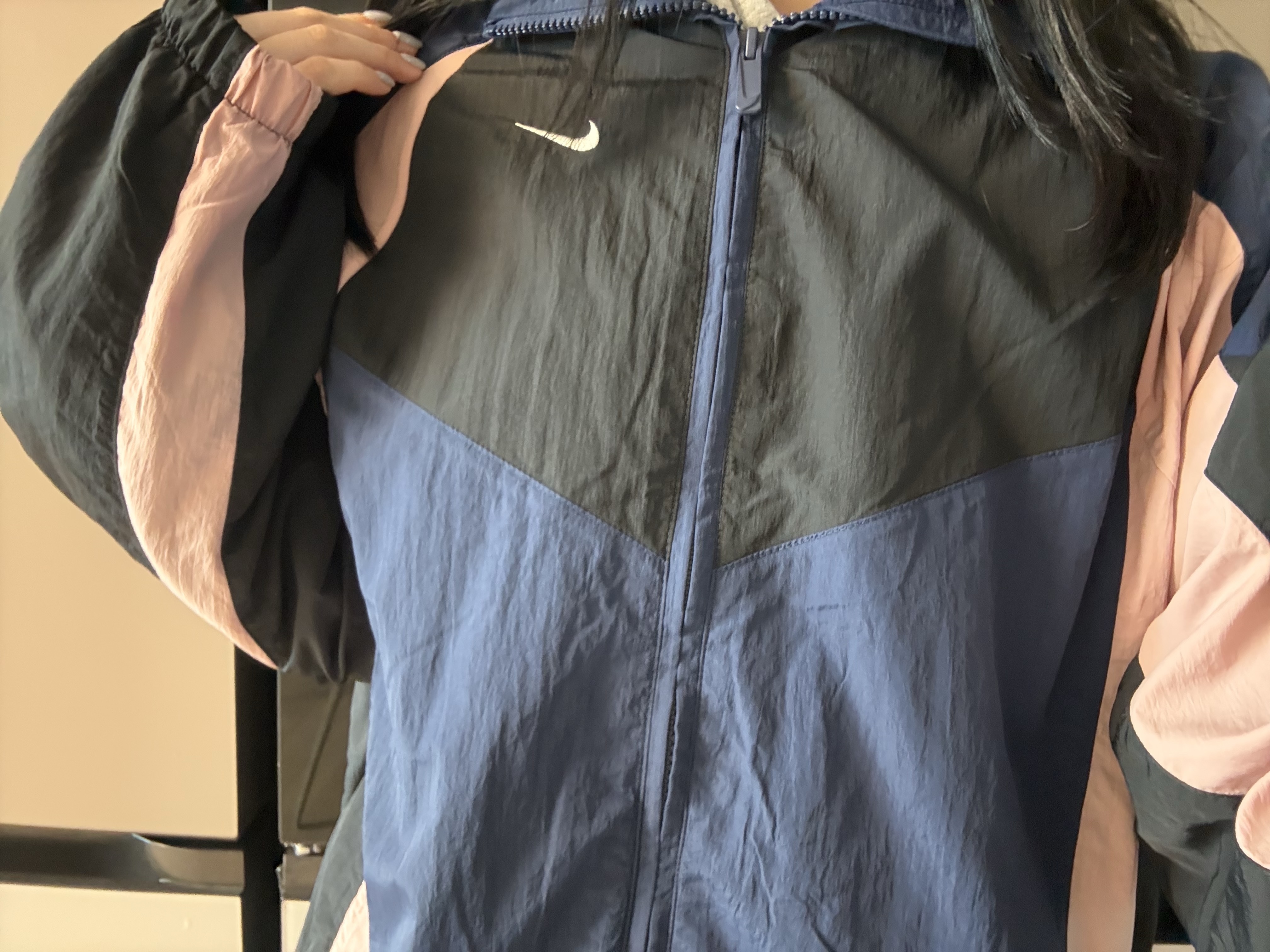 (W) Nike NSW Oversized Track Jacket Midnight Navy Black - Asia 착용 스타일