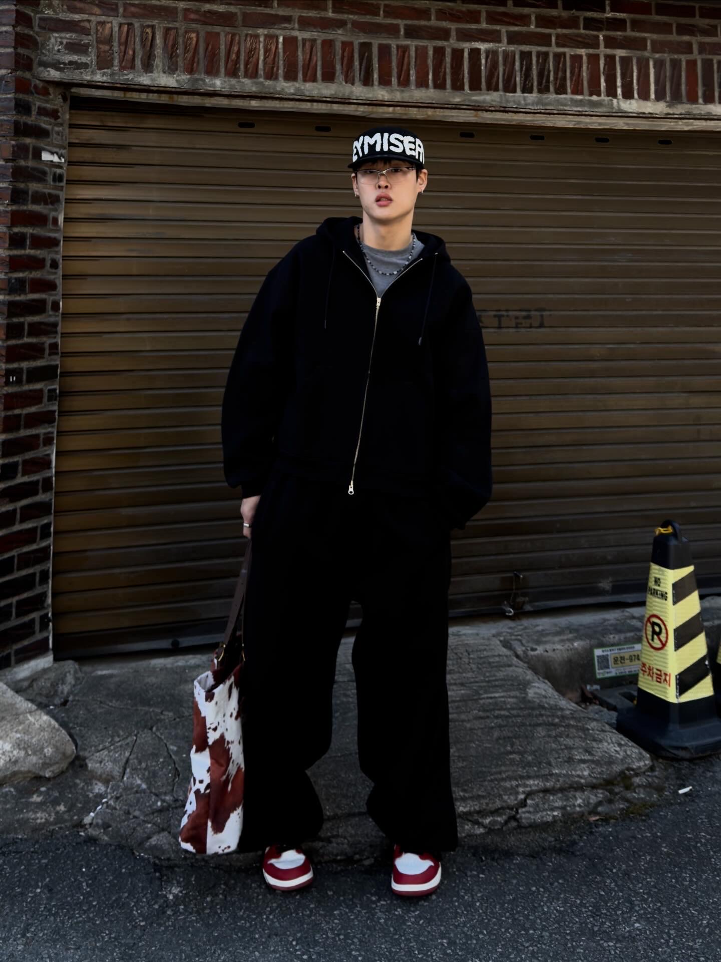 Nonnod Scuba Pajama Pants Black, Nonnod Scuba Zip Hoodie Black 착용 스타일 - 6