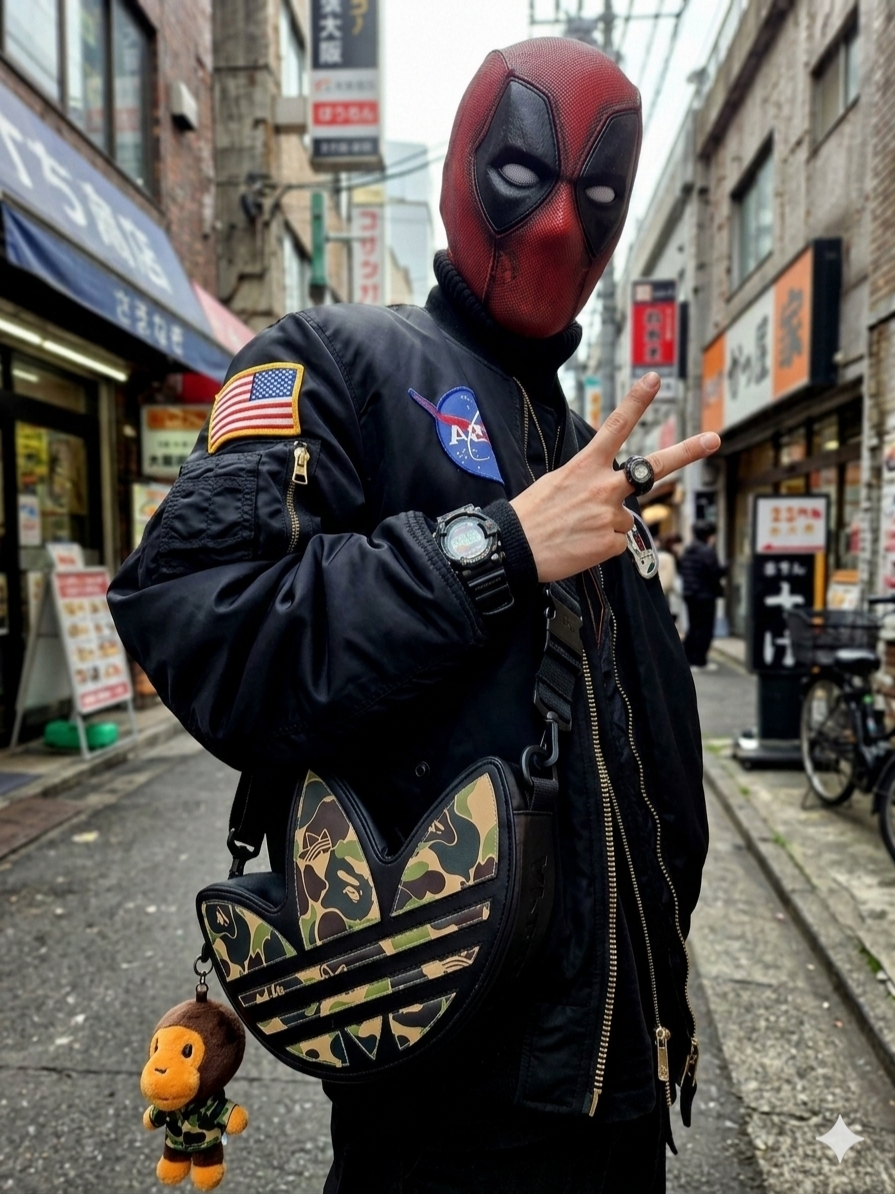 Adidas x BAPE Trefoil Shoulder Bag Black 착용 스타일