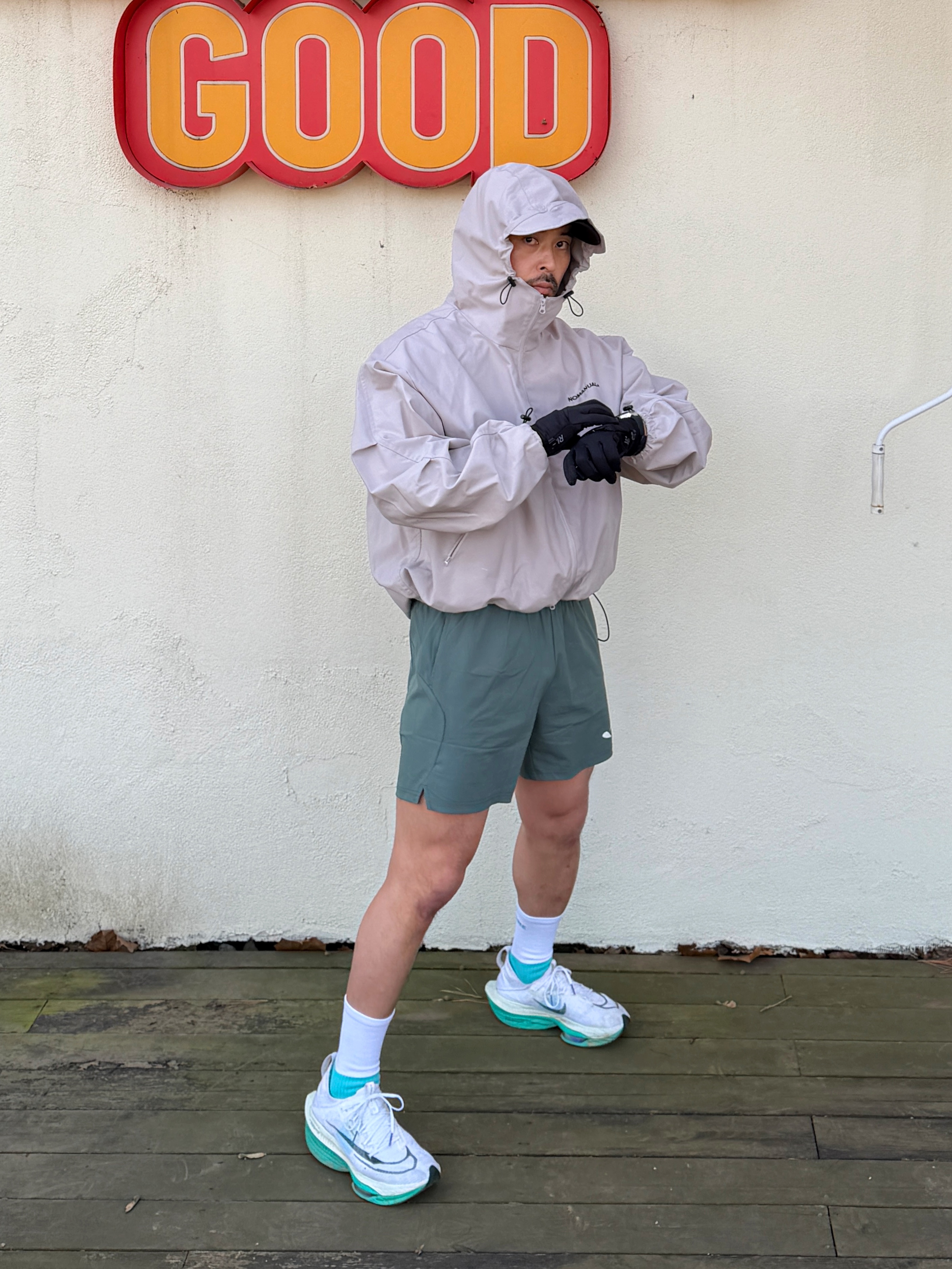 Nike Air Zoom Alphafly Next% 2 White Clear Jade, NOMANUAL Penon Wind Shell Warm Gray 착용 스타일 - 1