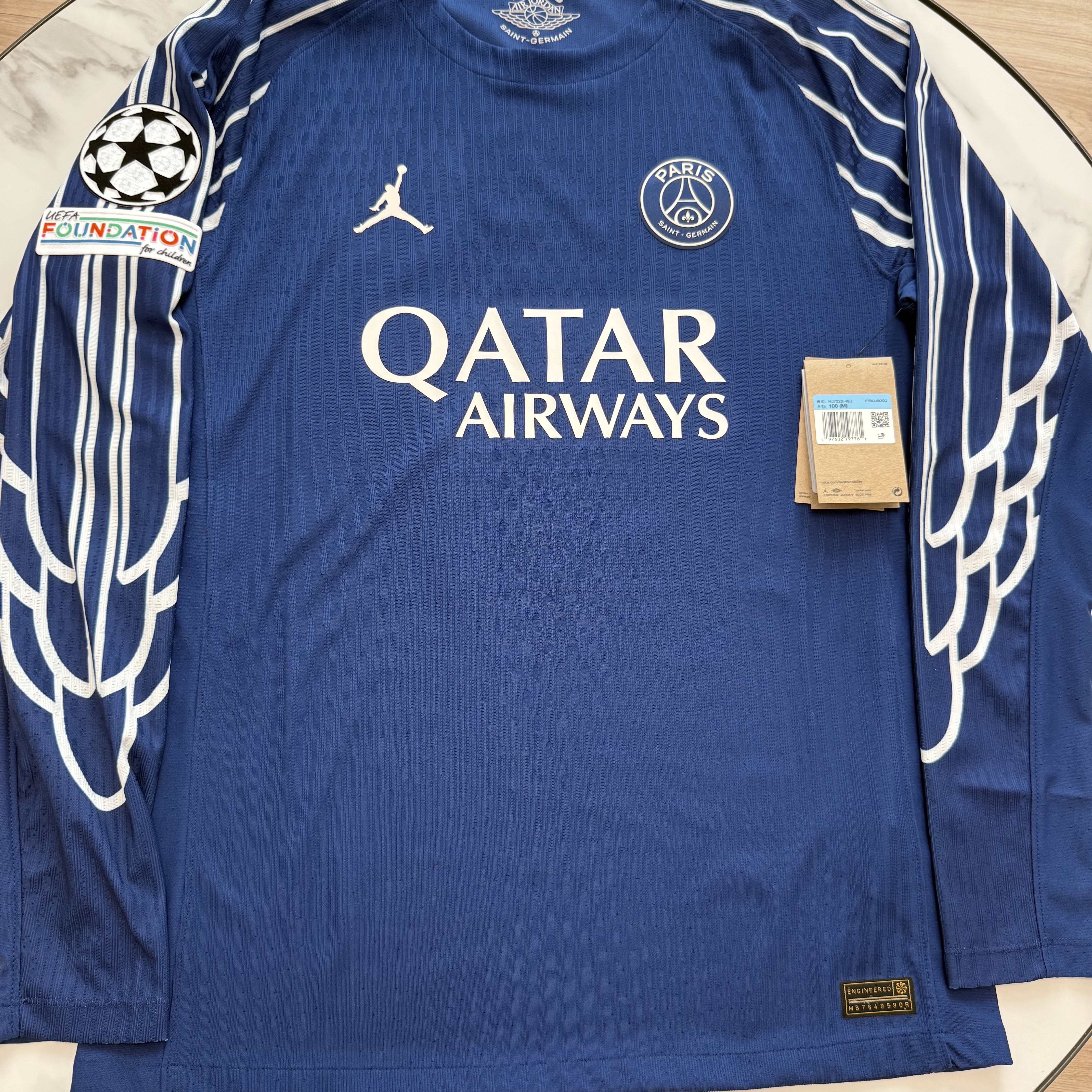 Jordan x Paris Saint-Germain 2024/25 Match 4th Dri-Fit ADV Authentic Long-Sleeve Jersey Blue Void Phantom (Non Marking Ver.) 착용 스타일 - 1