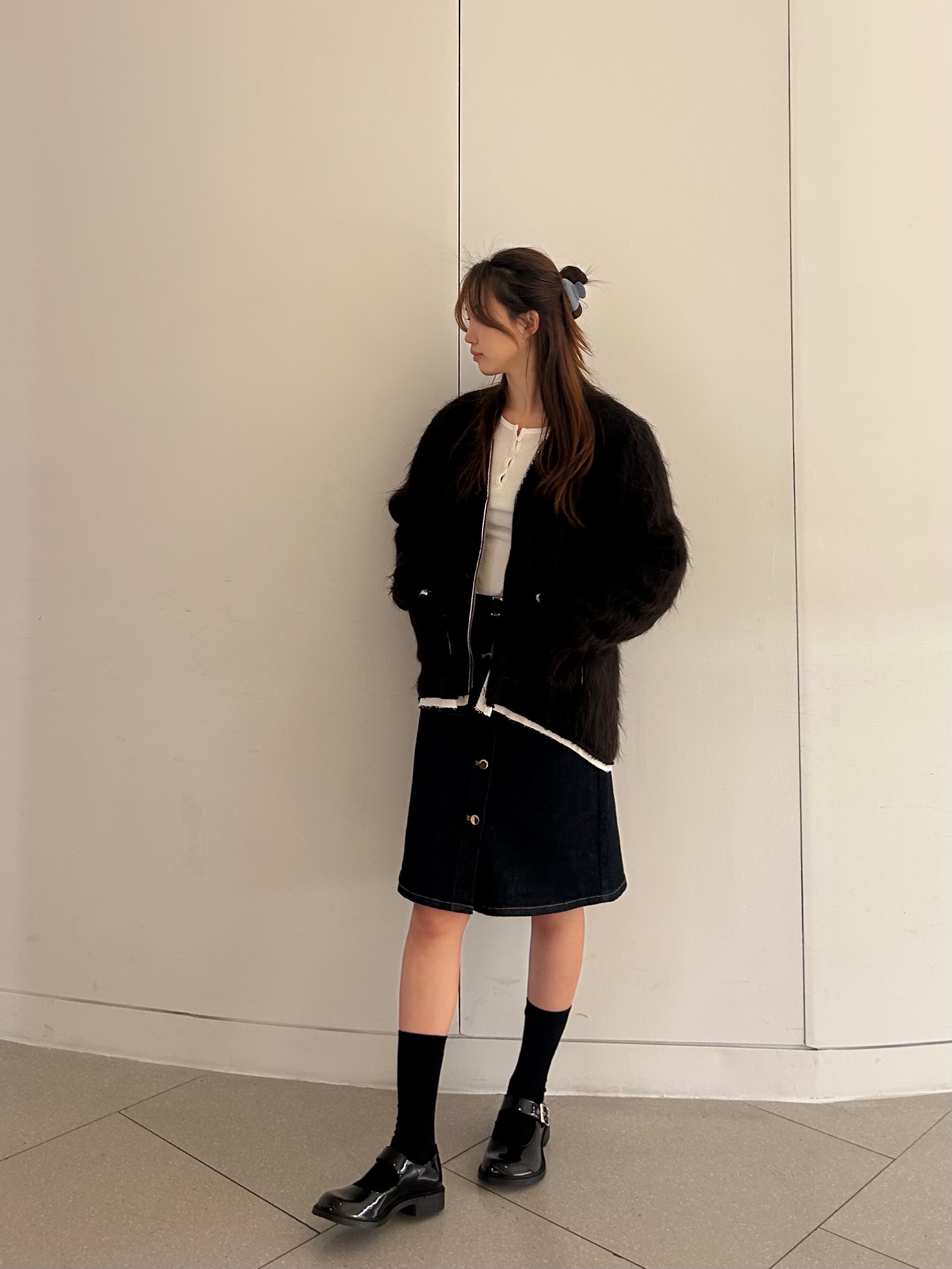 Self Portrait Women Denim Belted Midi Skirt Indigo - 25FW 착용 스타일 - 3