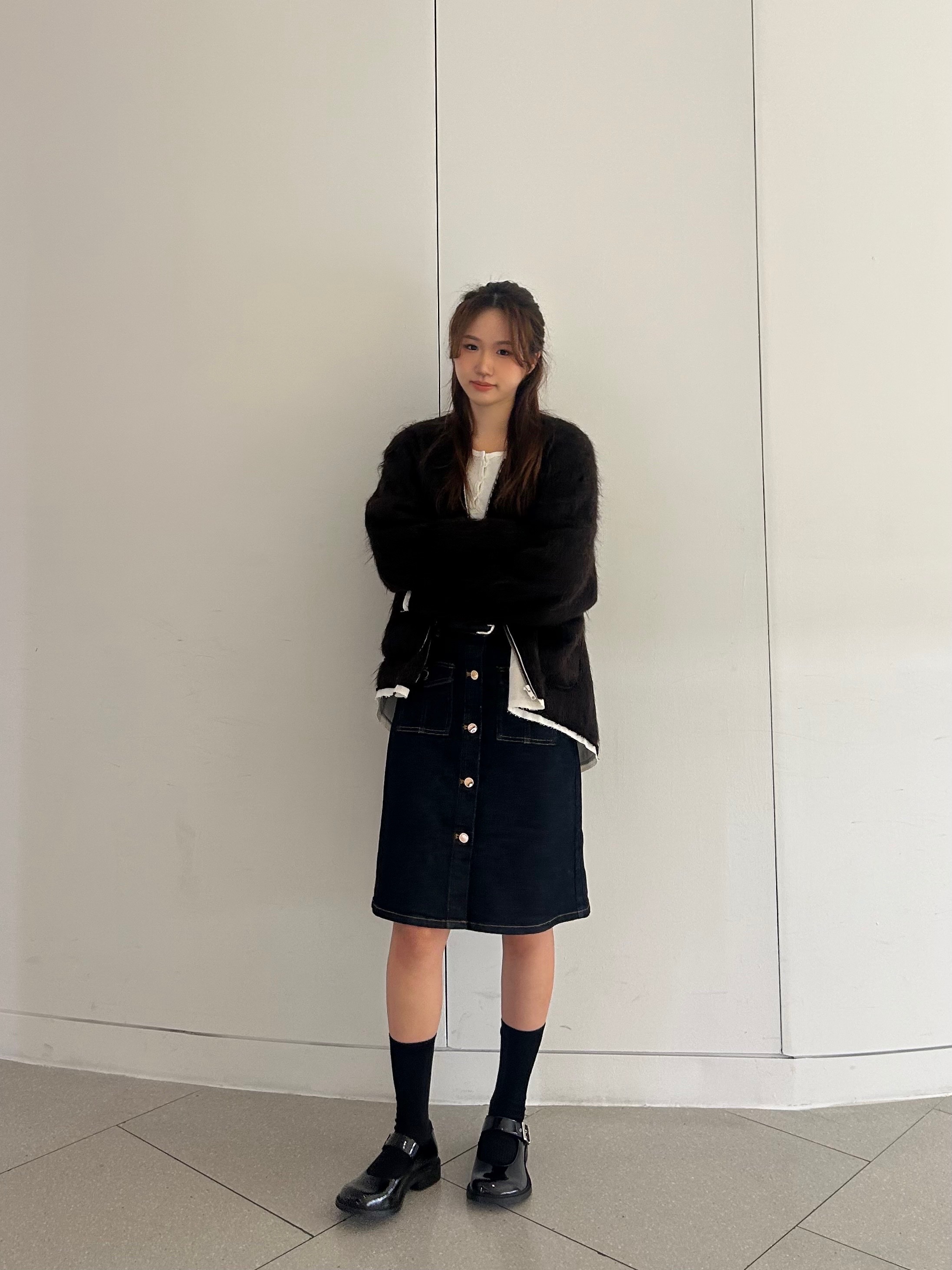 Self Portrait Women Denim Belted Midi Skirt Indigo - 25FW 착용 스타일 - 2