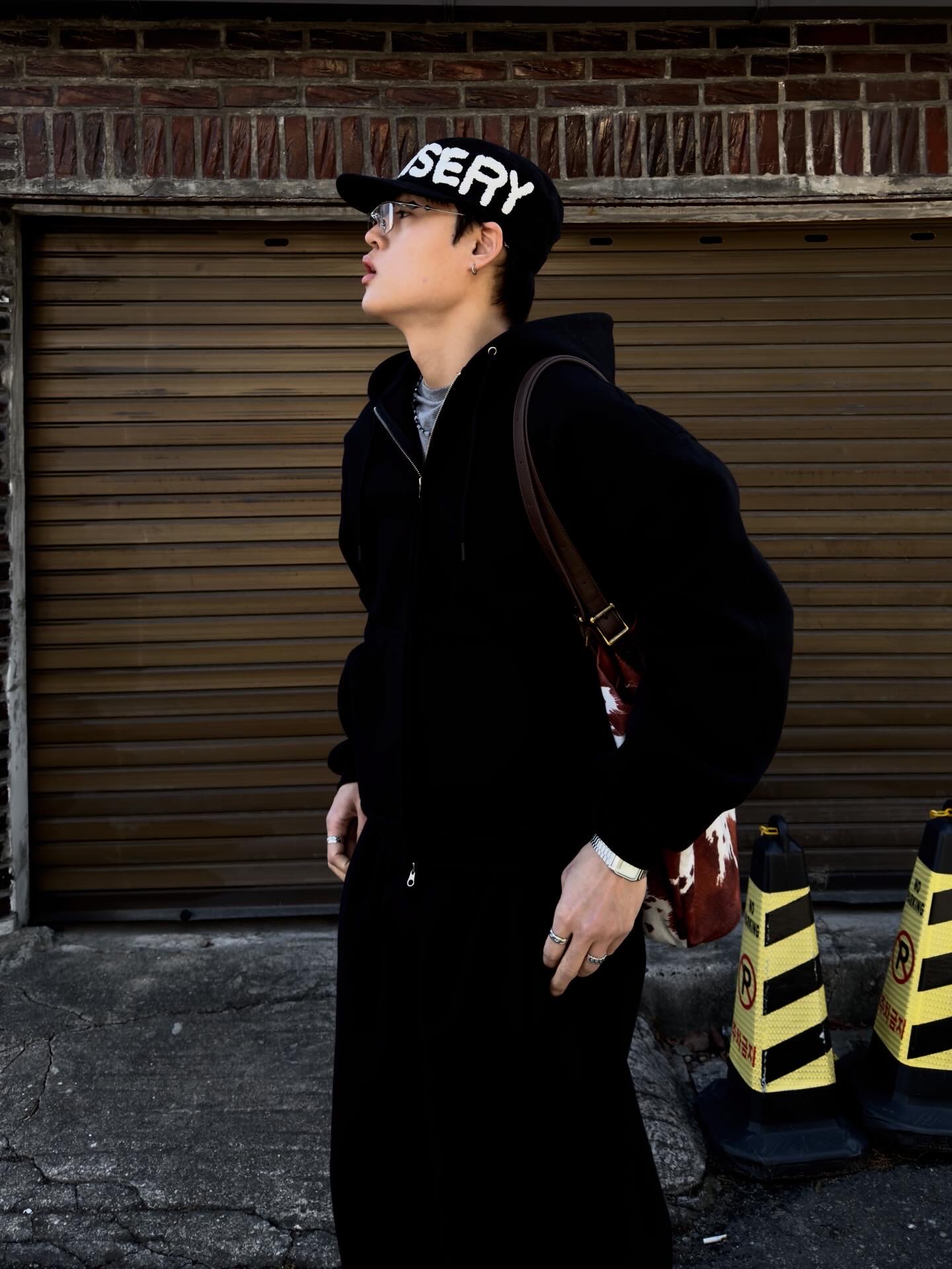 Nonnod Scuba Pajama Pants Black, Nonnod Scuba Zip Hoodie Black 착용 스타일 - 9