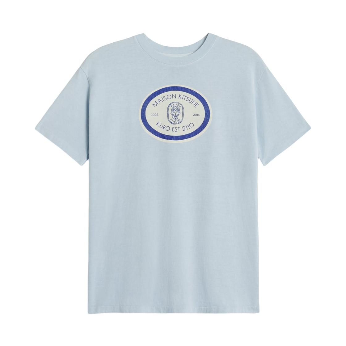 990007-P410 Maison Kitsune x Kuro Grand EST. Vintage Wash T-Shirt Light Blue