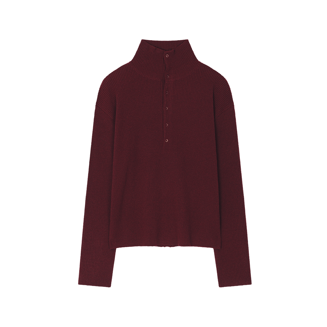 웨이비니스 모크넥 스냅 립 니트 버건디(Waviness Mockneck Snap Rib Knit Burgundy)