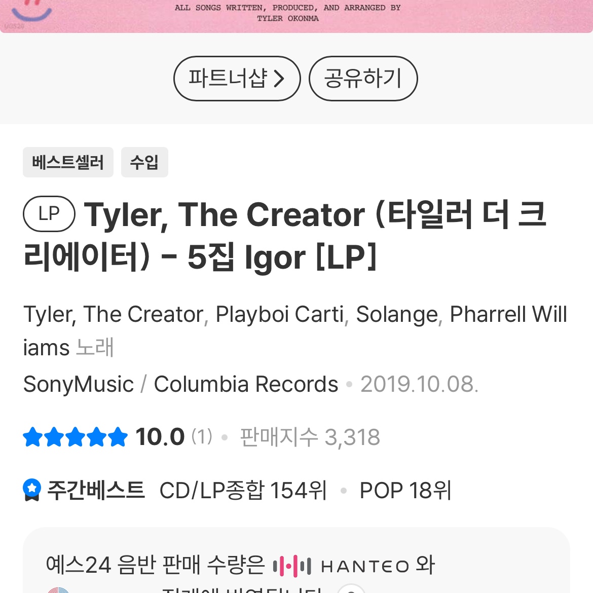Tyler, The Creator 5th Album Igor LP Black 착용 스타일
