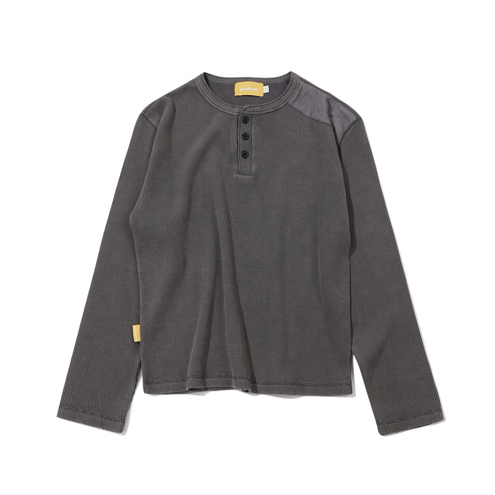 [트리플적립] 메인부스 워시드 헨리넥 티셔츠 차콜([트리플적립] MAINBOOTH Washed Henley T-shirt CHARCOAL)