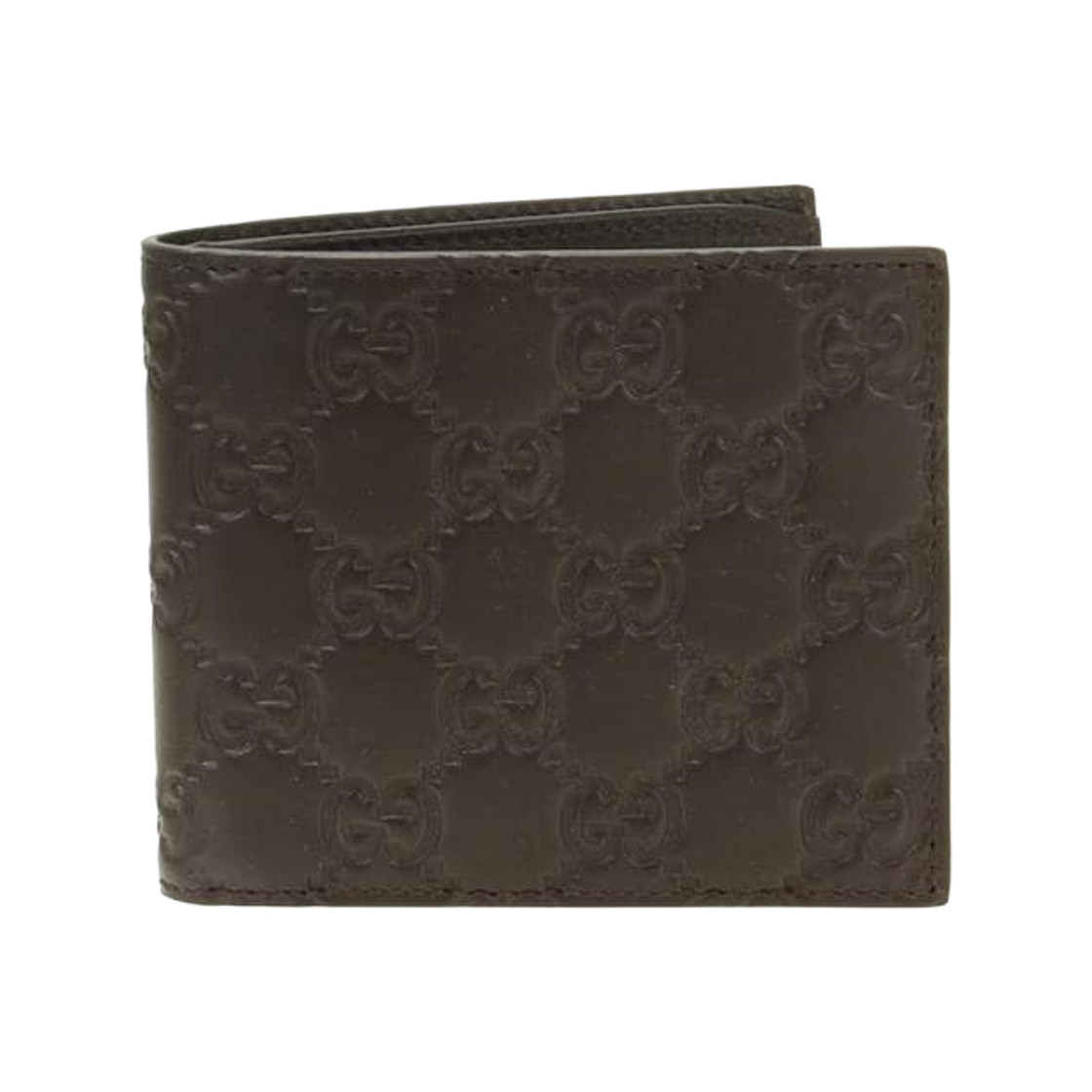 779836-CWC1N-2140 Gucci Signature Ssima Bi-Fold Wallet Dark Brown