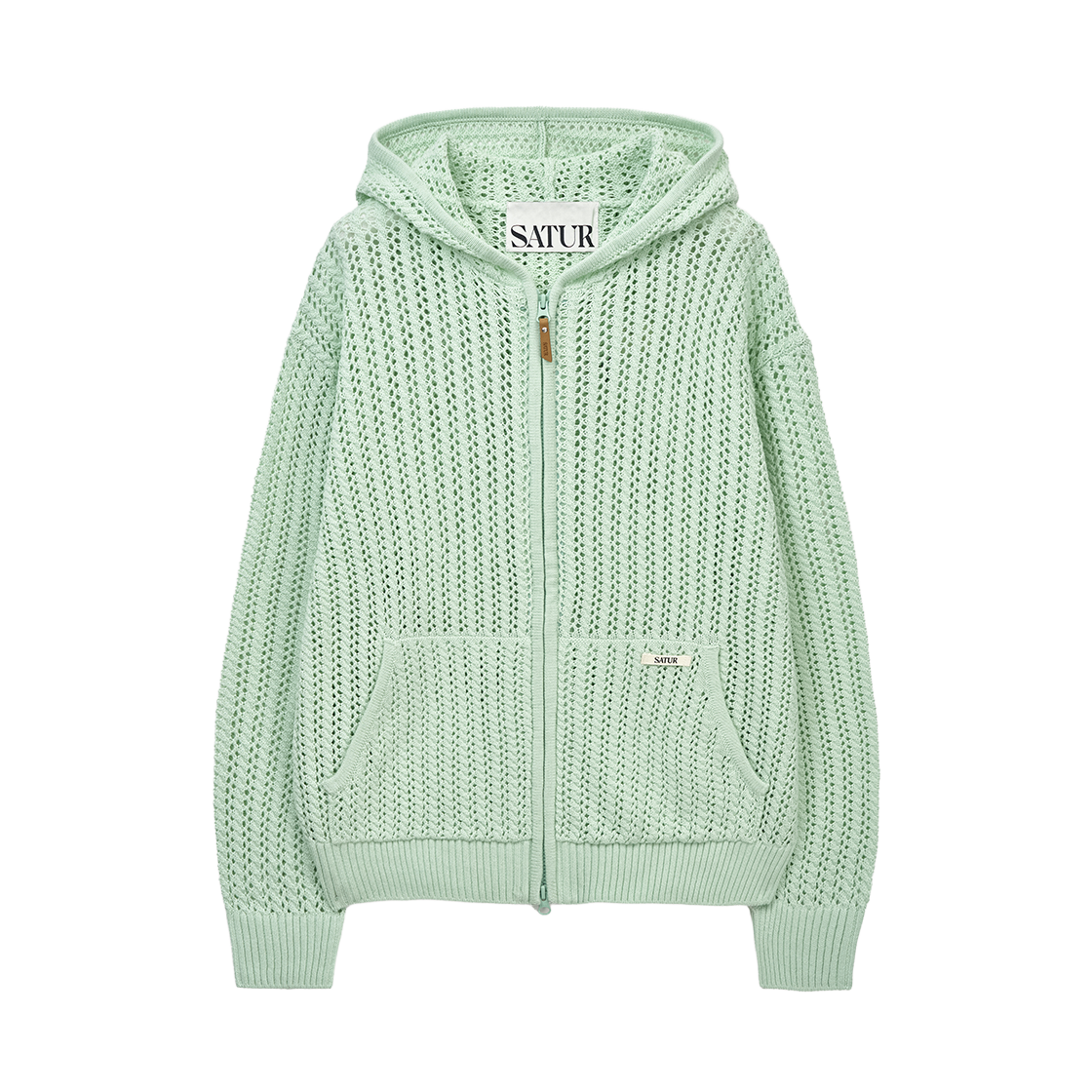 세터 크로셰 니트 후드 집업 그린(SATUR Crochet Knit Hood Zip-up Green)
