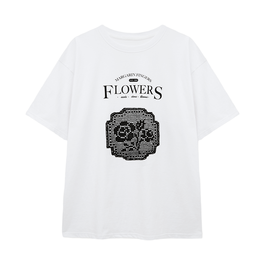 마가린핑거스 로고 크로셰 티셔츠 화이트(Margarin Fingers Logo Crochet T-Shirt White)