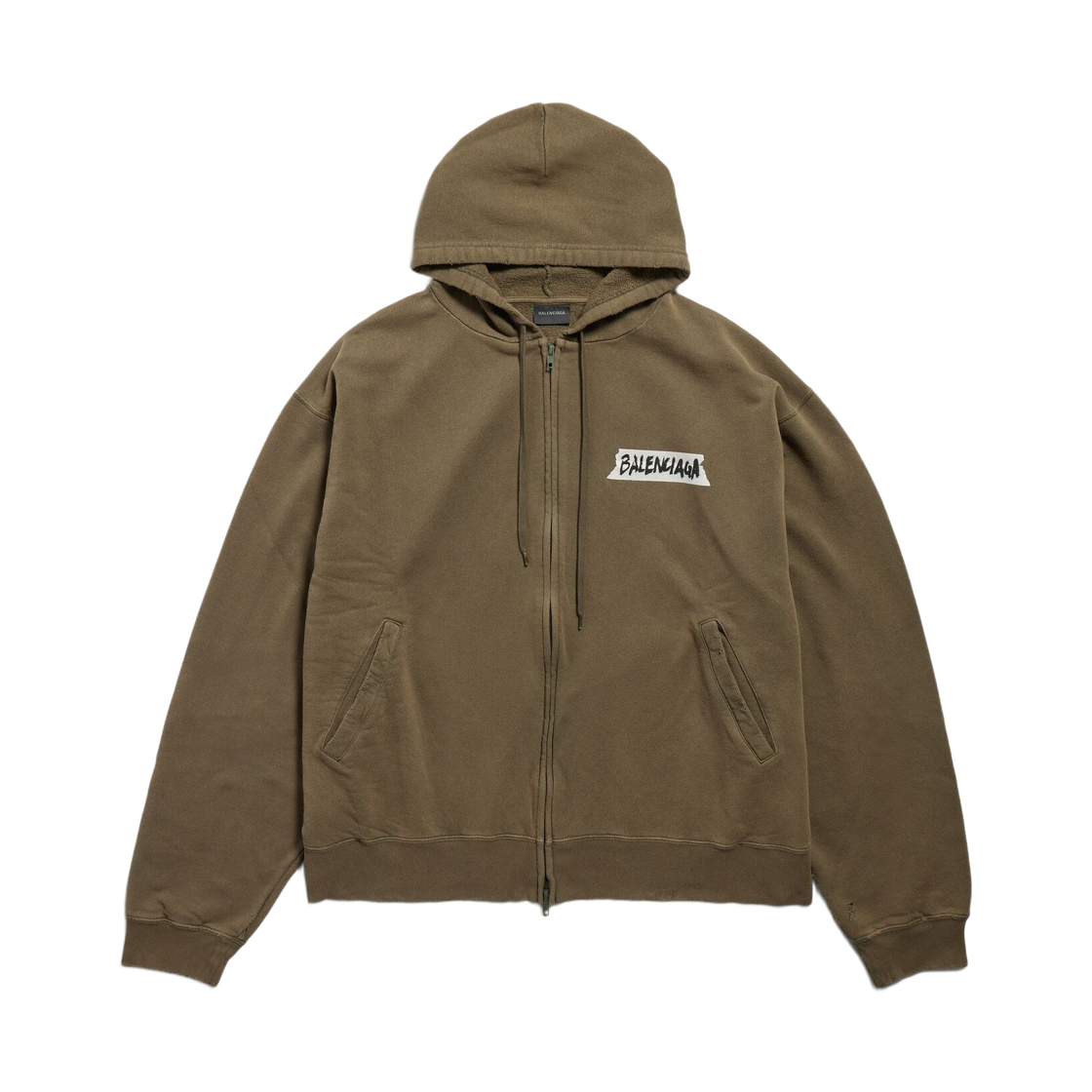 850338TTVL72840 Balenciaga Masking Tape Oversized Zip-Up Hoodie Khaki