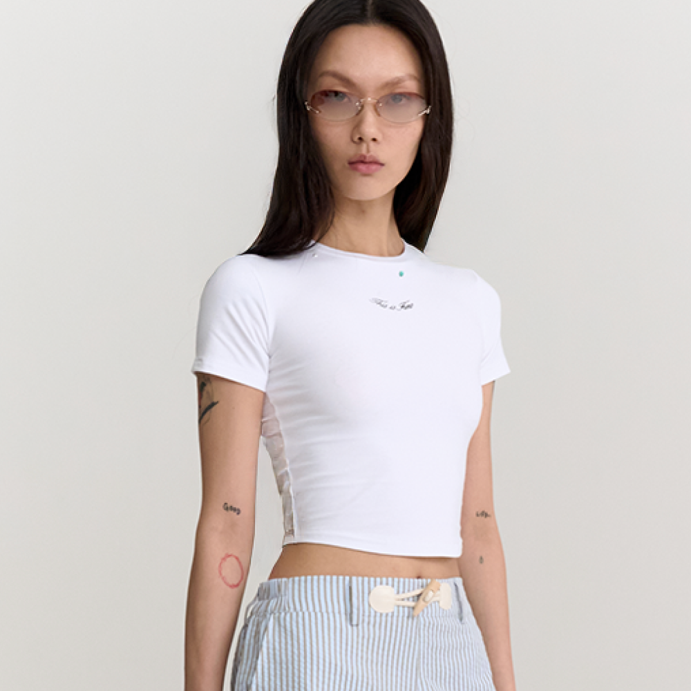 디스이즈파인 베이비 크롭드 티 화이트(THIS IS FINE Baby Cropped Tee White) - 2