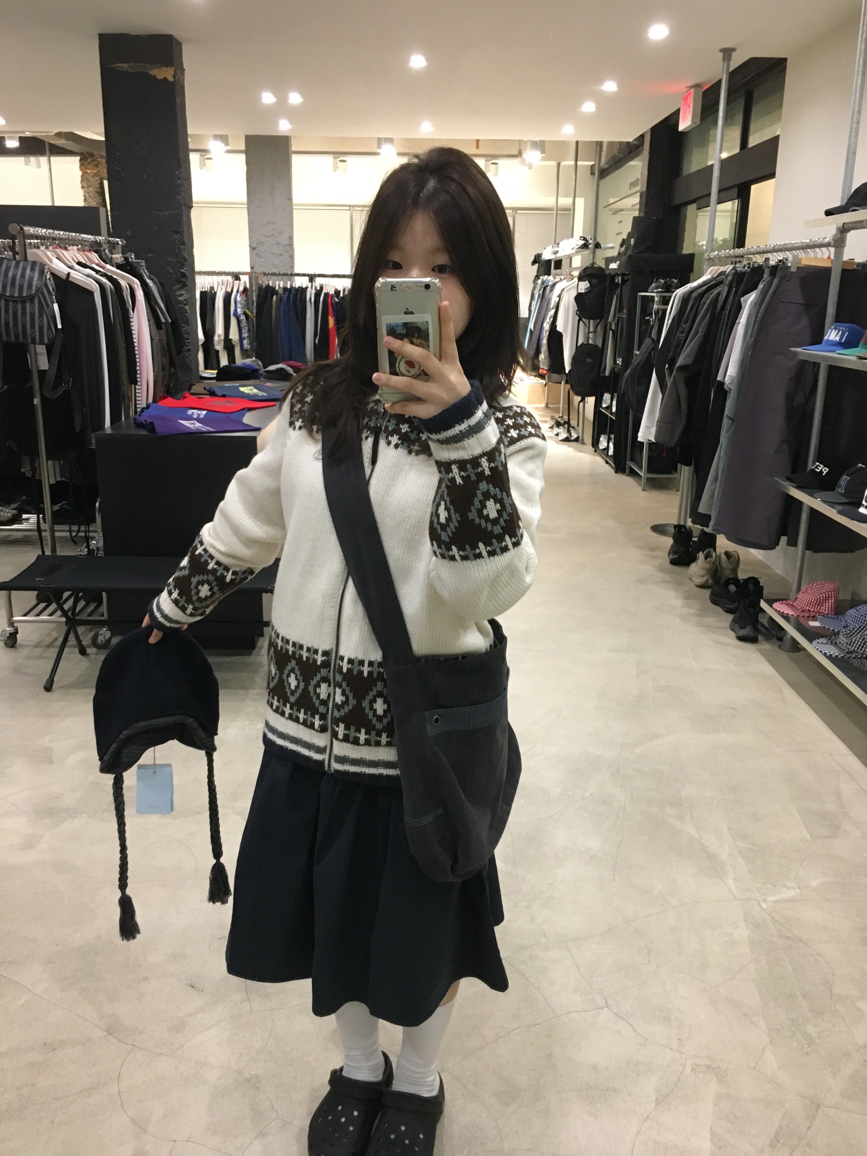 (W) Coyseio Mossy Cowichan Knit Jacket Ivory, COYSEIO 2Way Shirring One Piece Blue Charcoal 착용 스타일 - 2