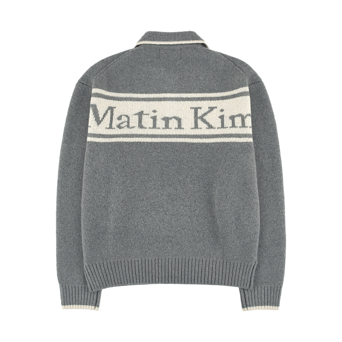 (W) 마뗑킴 백 로고 칼라 니트 탑 그레이((W) Matin Kim Back Logo Collar Knit Top In Grey) - 2