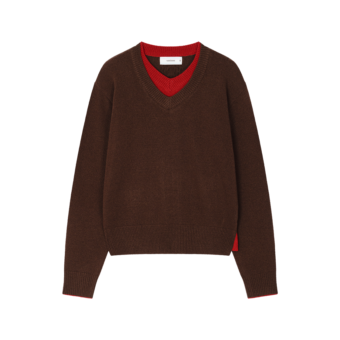 웨이비니스 더블 레이어드 브이넥 니트 브라운 레드(Waviness Double Layered V-Neck Knit Brown Red)